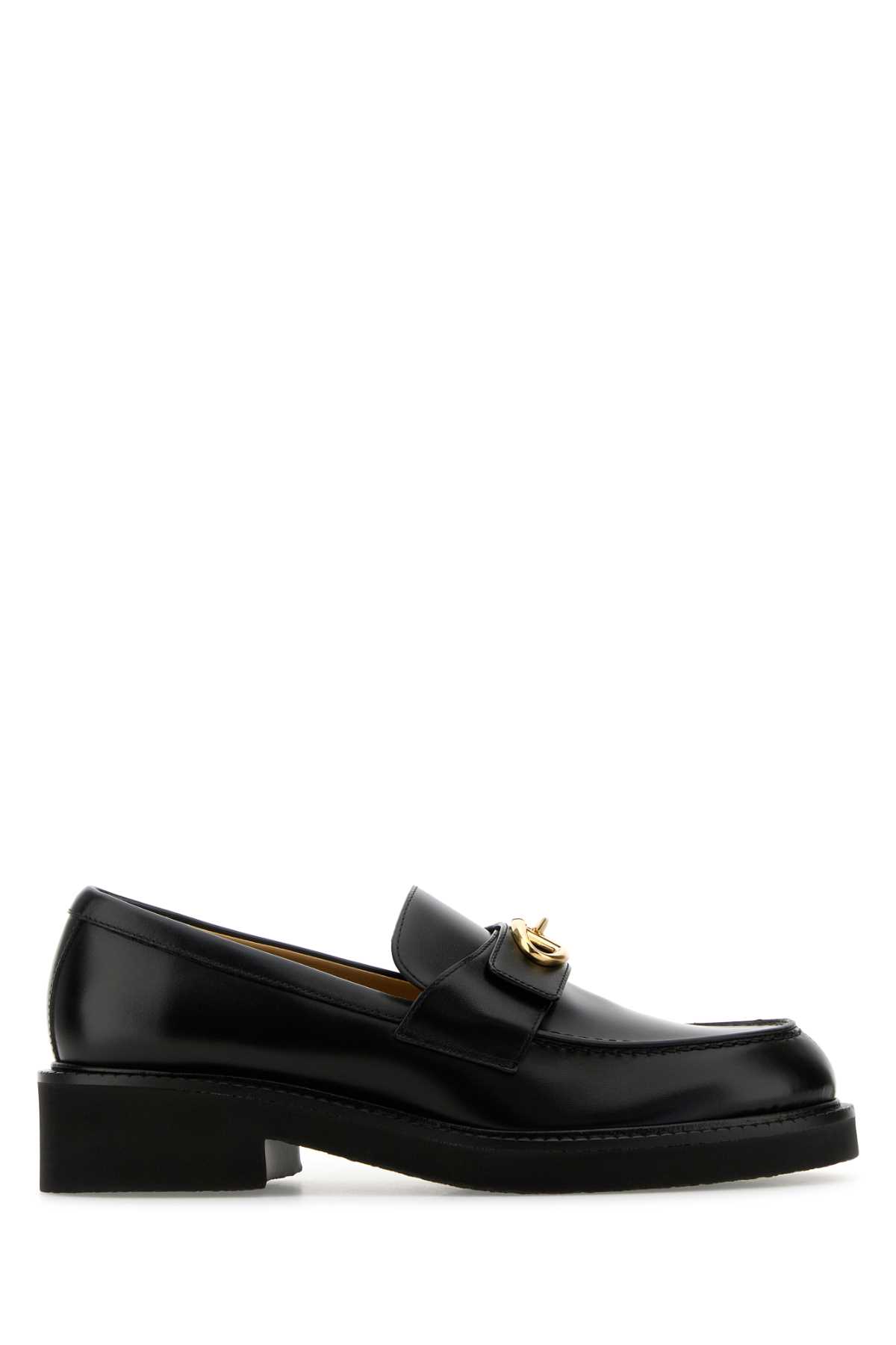 Shop Valentino Black Leather Vlogo Loafers In Nero