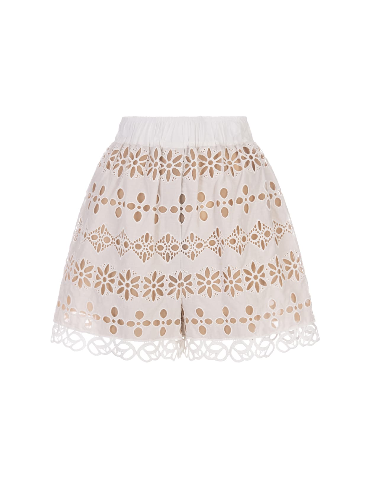 Shop Elie Saab Broderie Anglaise Shorts In White