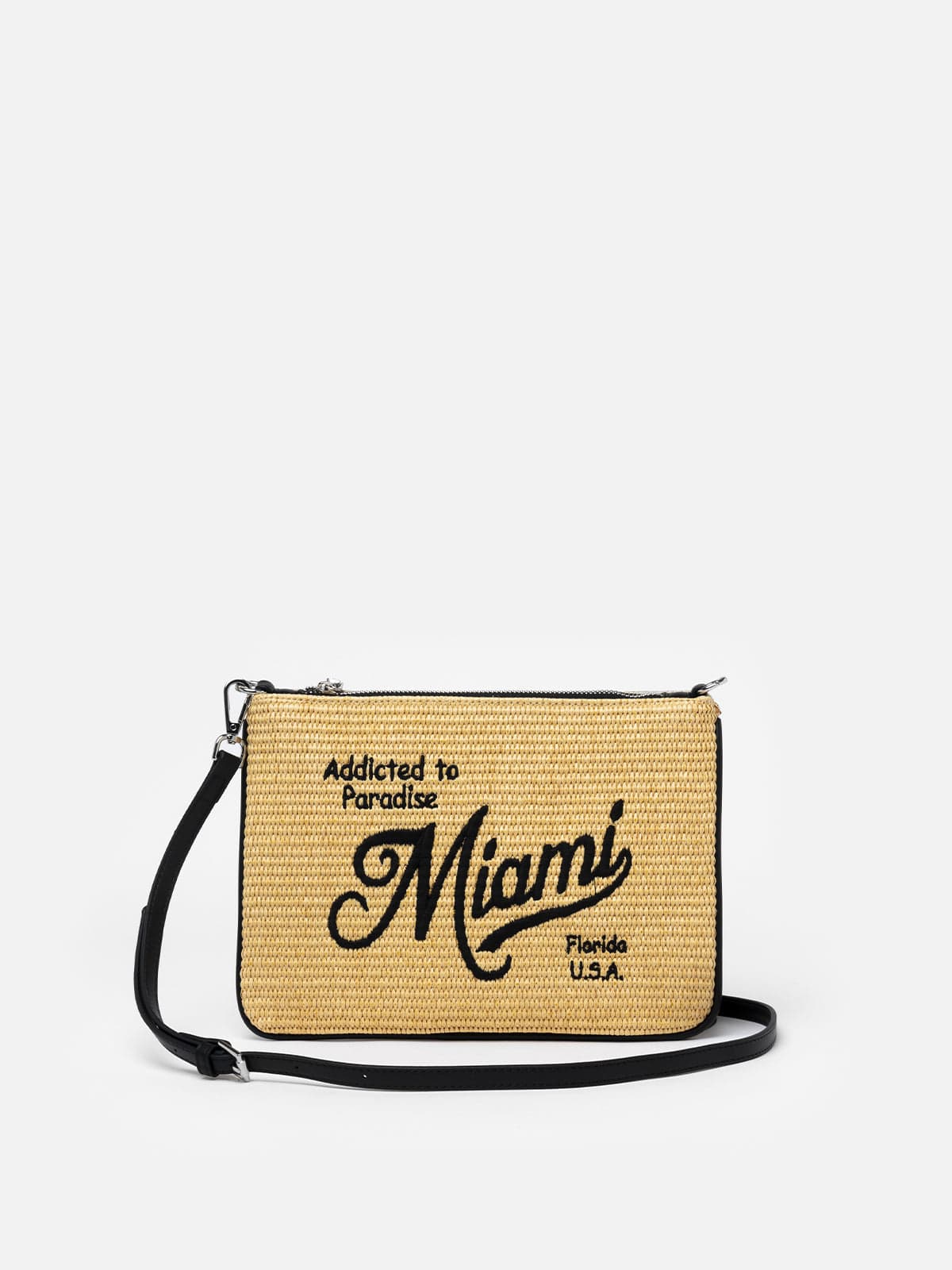 Mc2 Saint Barth Parisienne Straw Pochette With Miami Embroidery In Beige