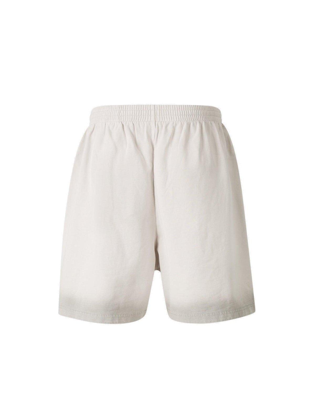 Shop Balenciaga Logo Printed Elastic Waistband Track Shorts In Grey