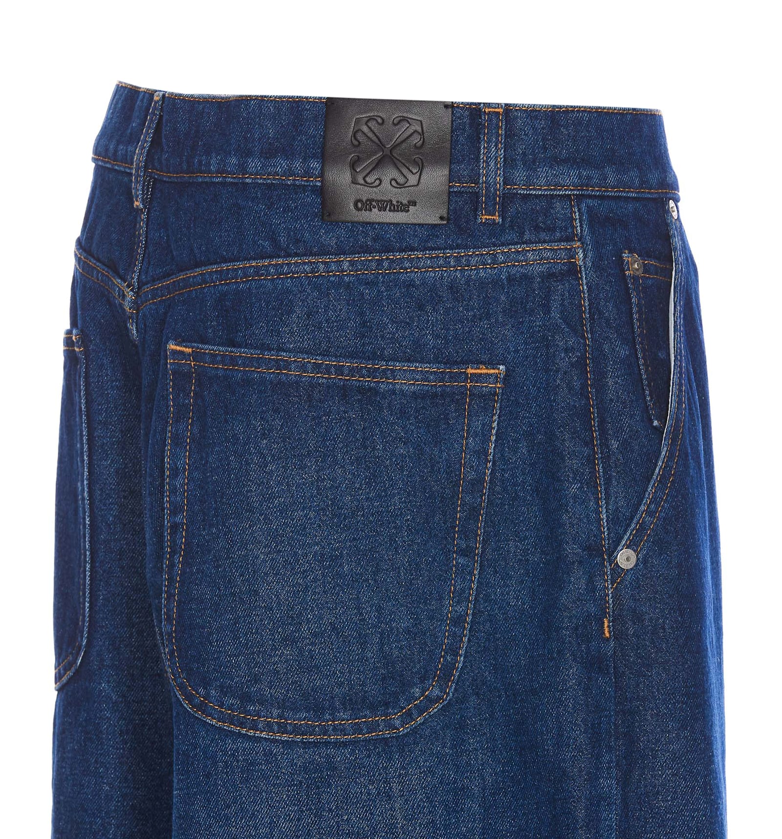 Shop Off-white Script Wide Jeans Medium Denim Jeans In Blue