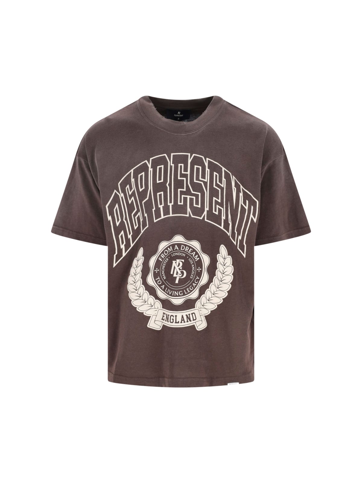 Represent Legacy Crest Cotton T-shirt With Distressed Effect In Brown