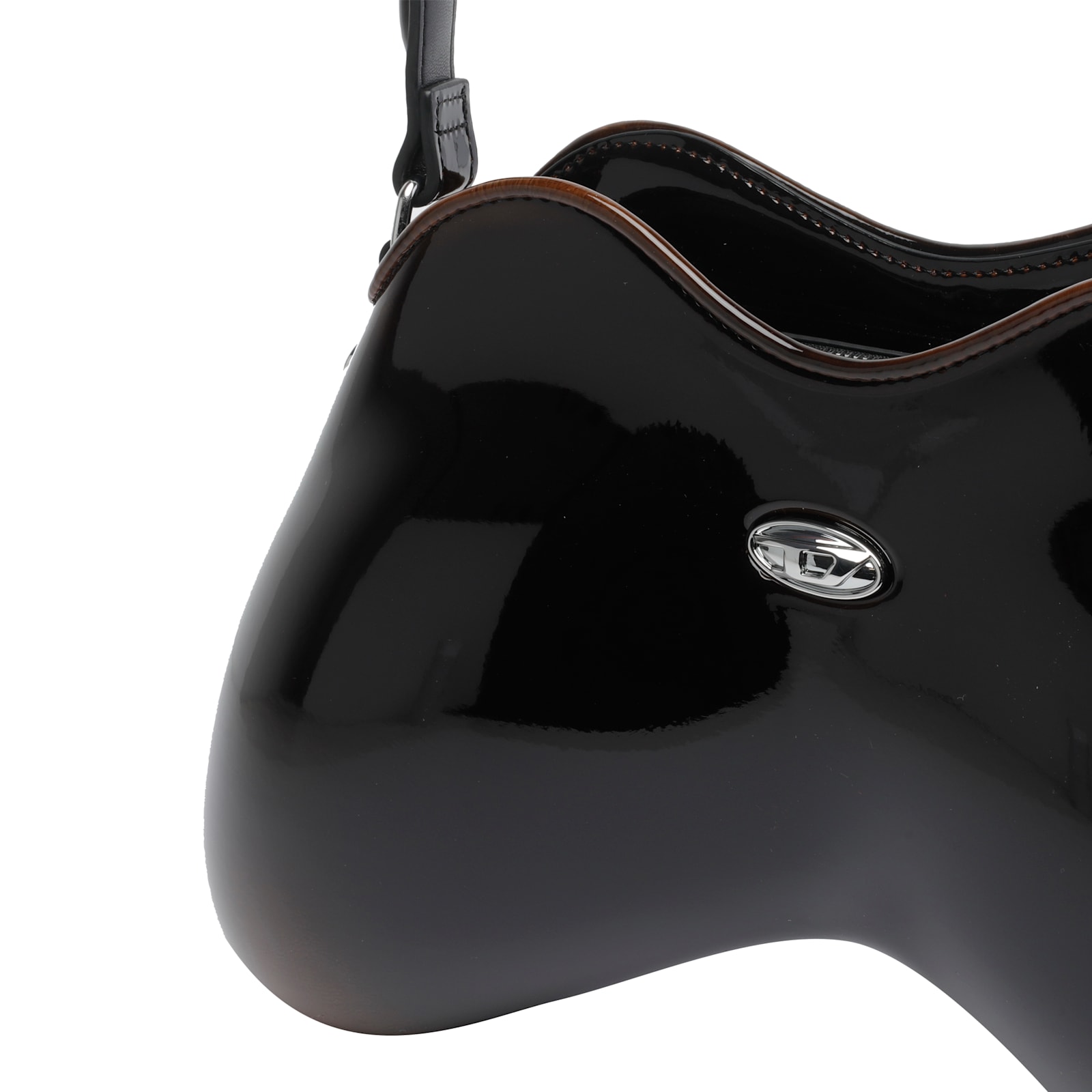 Diesel Double-d Bag In Black Patent Leather In Brown