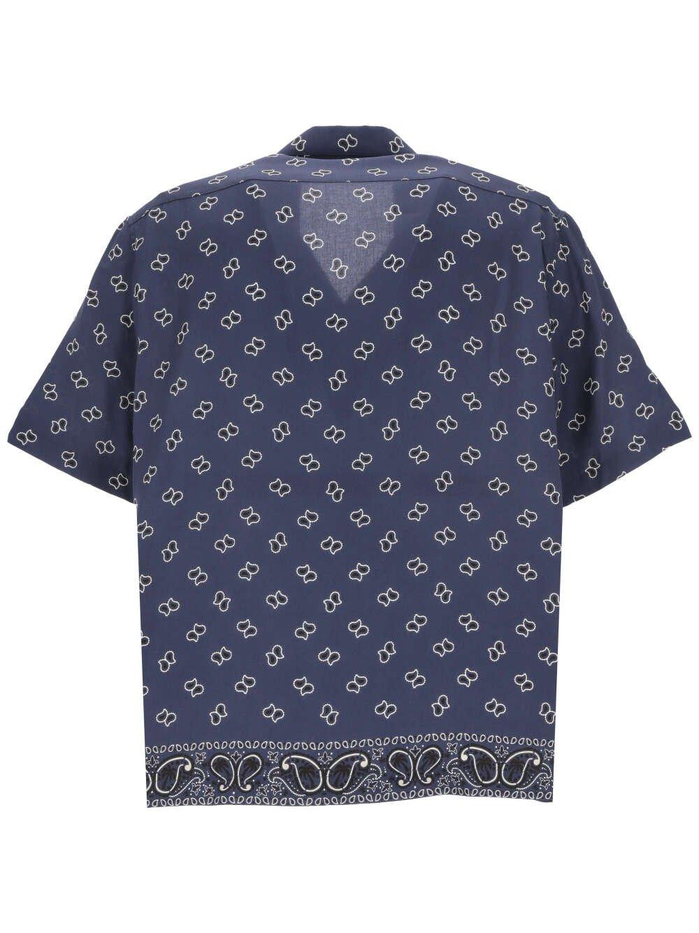 Shop Palm Angels Paisley Printed Bowling Shirt In Navy Blue Navy Blue