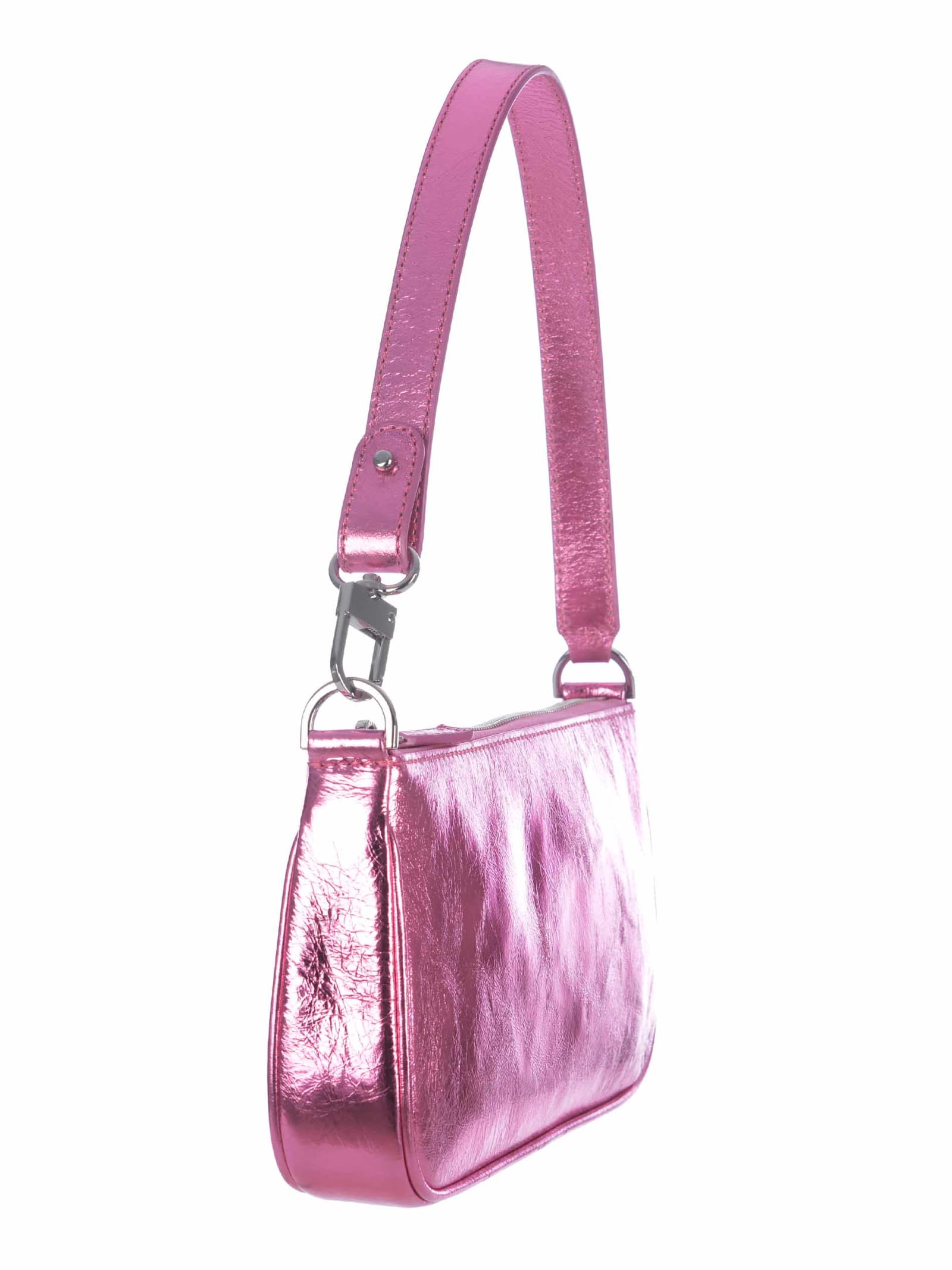 Shop By Far Shoulder Bag  Rachel Medium In Metallic Leather In Rosa