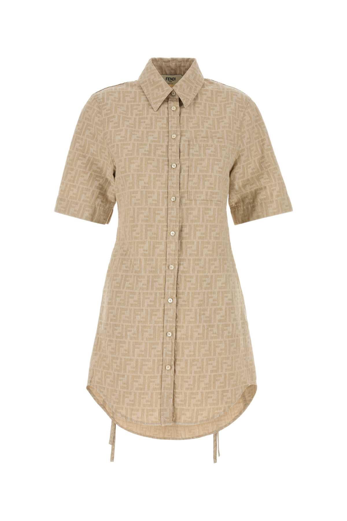 Fendi Embroidered Chambray Shirt Dress In Neutral