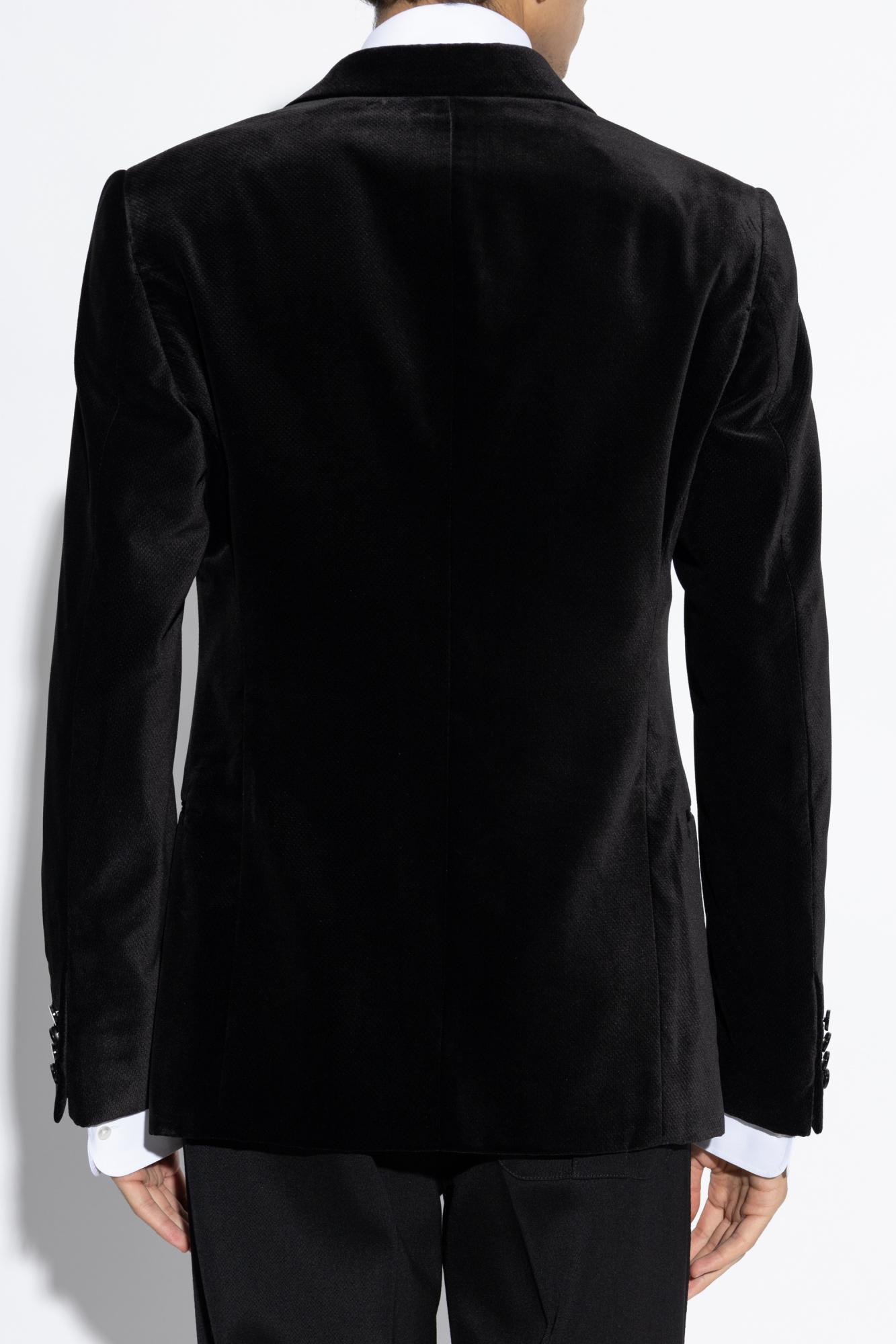 Shop Emporio Armani Velvet Tuxedo Jacket In Nero Carbone