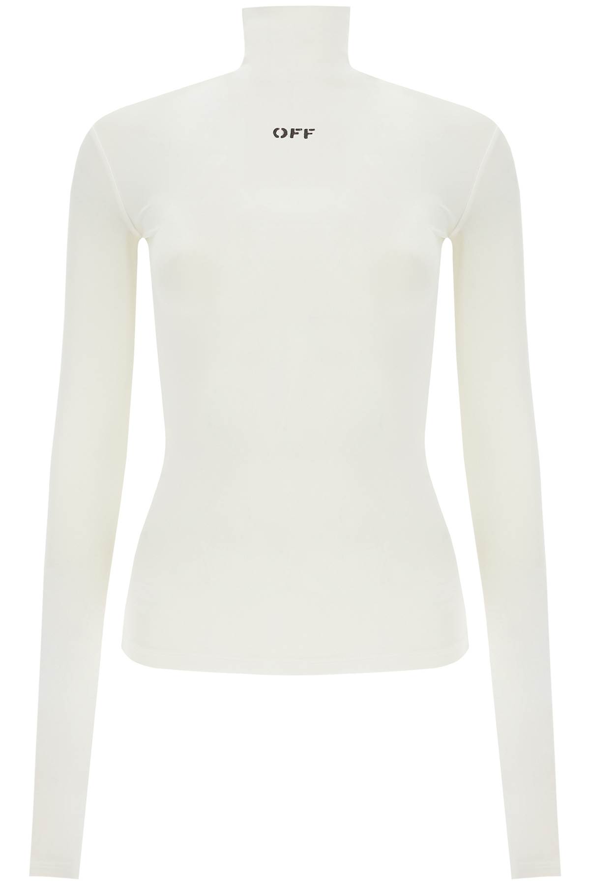 Shop Off-white Second Skin Long Sleeve Turtleneck Top In White Black (white)