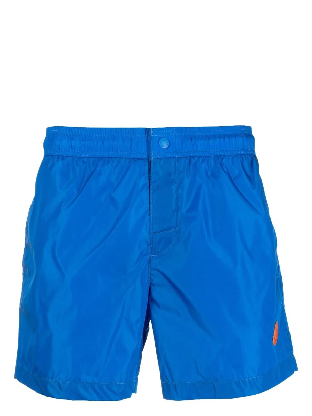 MONCLER BLUE NYLON SWIM SHORTS WITH LOGO IN JACQUARD