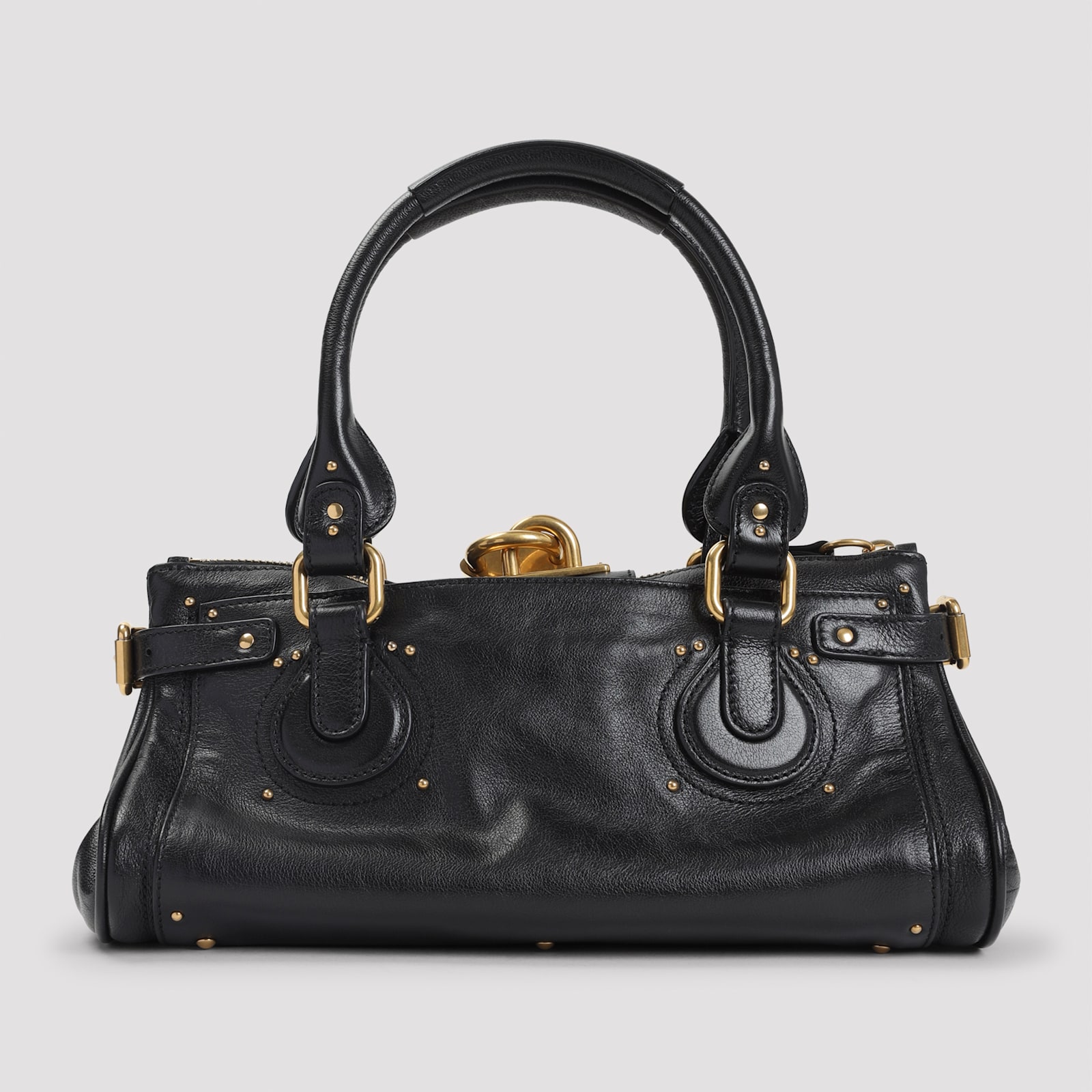 Chloé Structured Shoulder Bag With Padlock And Studs In Black