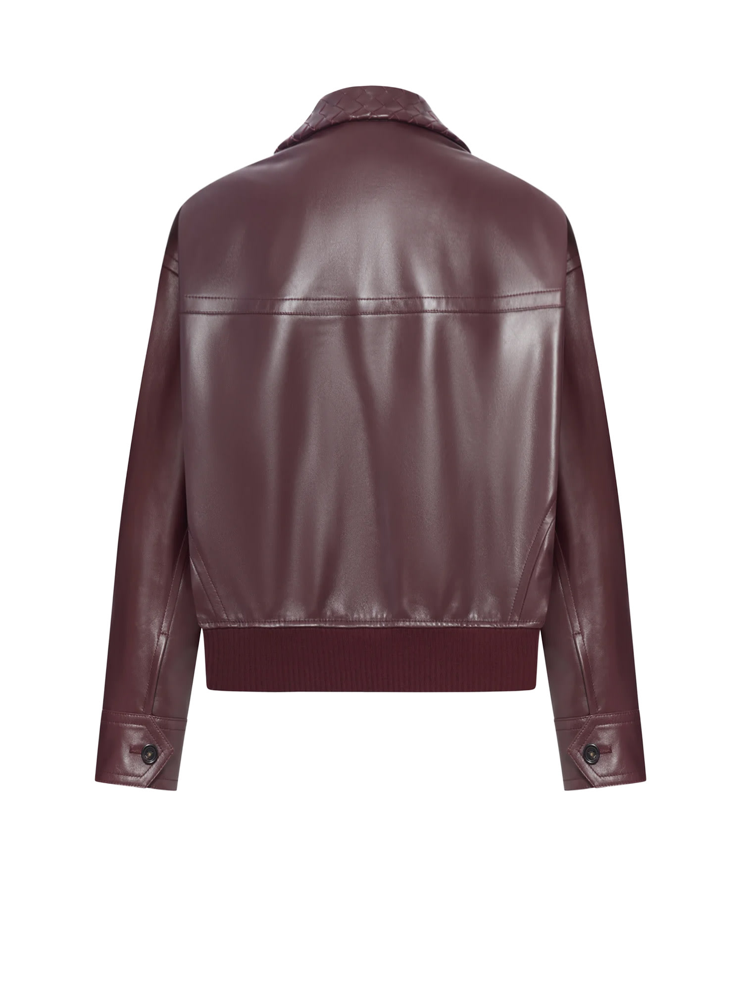 Bottega Veneta Leather Jacket With Intrecciato Motif Collar In Multi