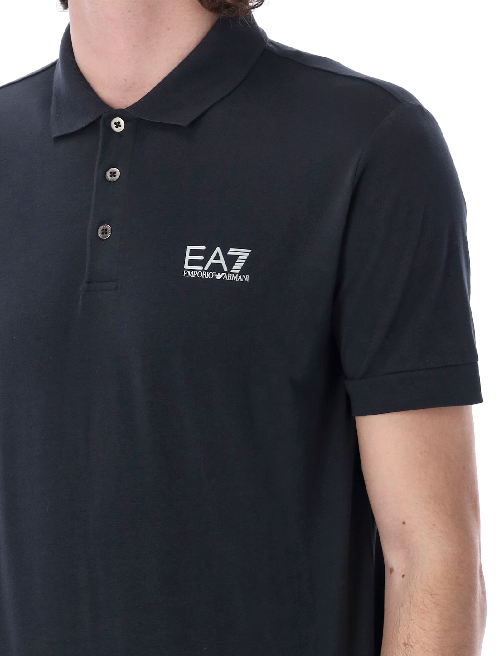 Ea7 Core Identity Stretch-cotton Polo Shirt In Night Blue