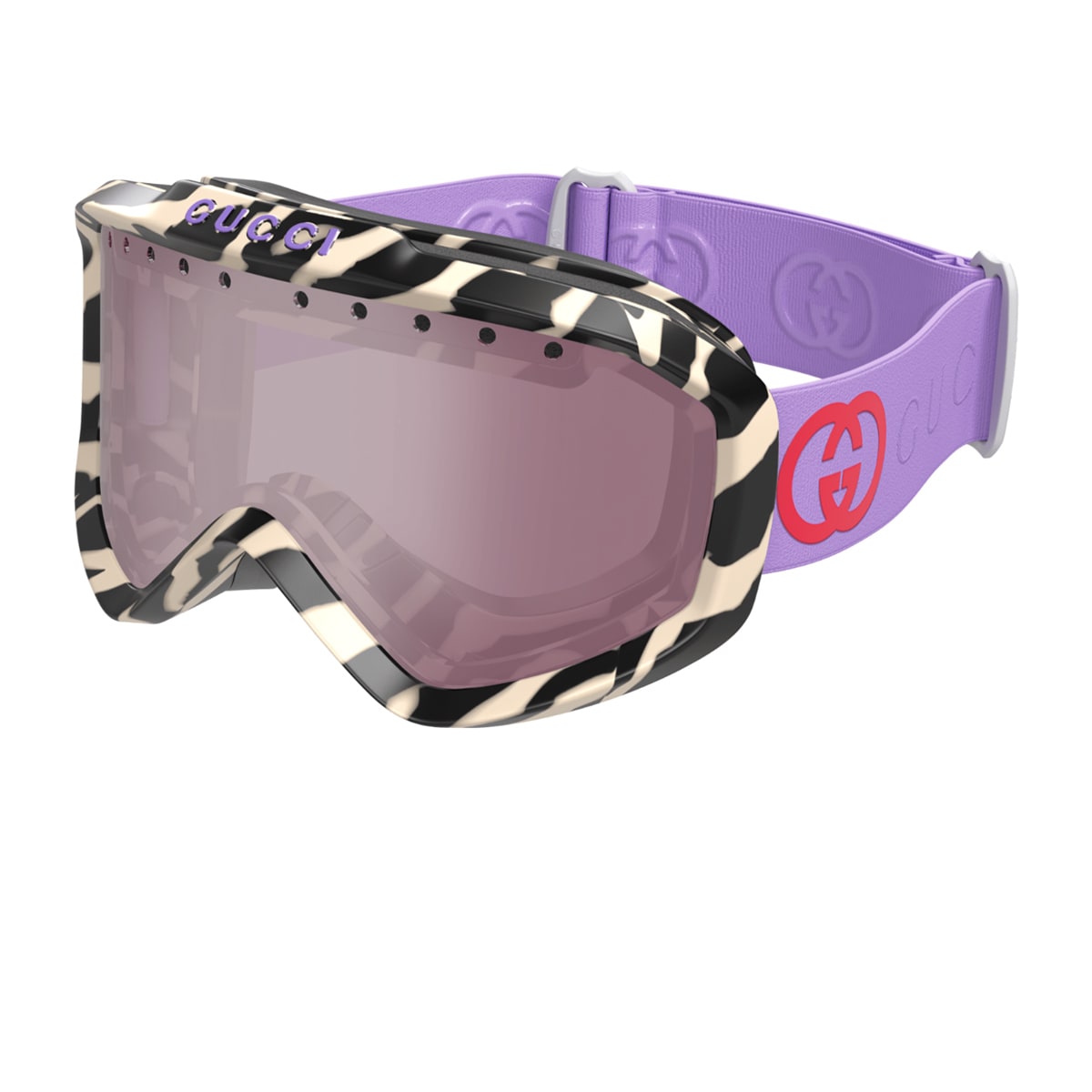 Shop Gucci Gg1210s Linea Lettering Sport 005 Ivory Violet Silver Sunglasses