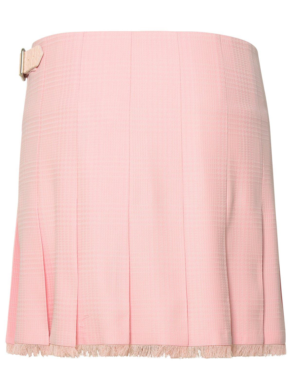 Shop Burberry Buckle-fastened Frayed-hem Pleated Kilt In Pink