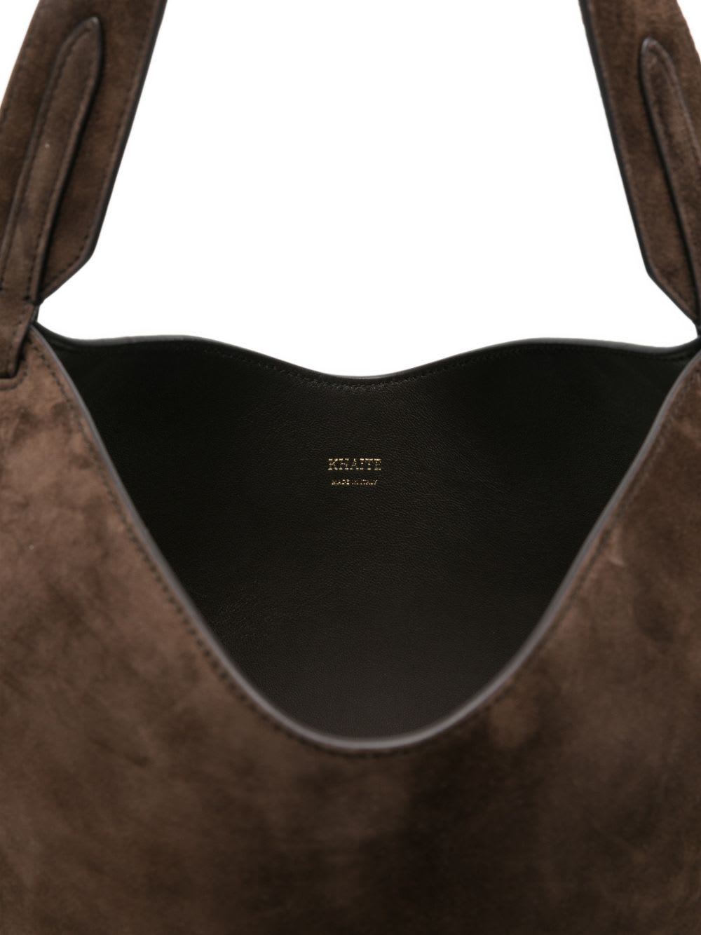Khaite Lotus Mini Leather Bucket Bag In Brown