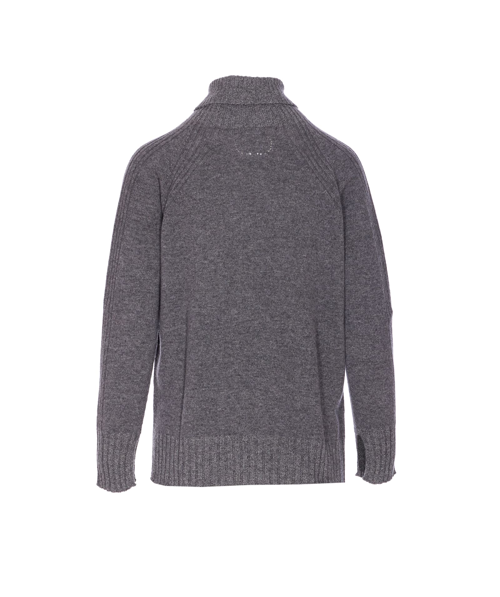 Twinset High Neck Relaxed-fit Sweater With Ribbed Detailing In Gray