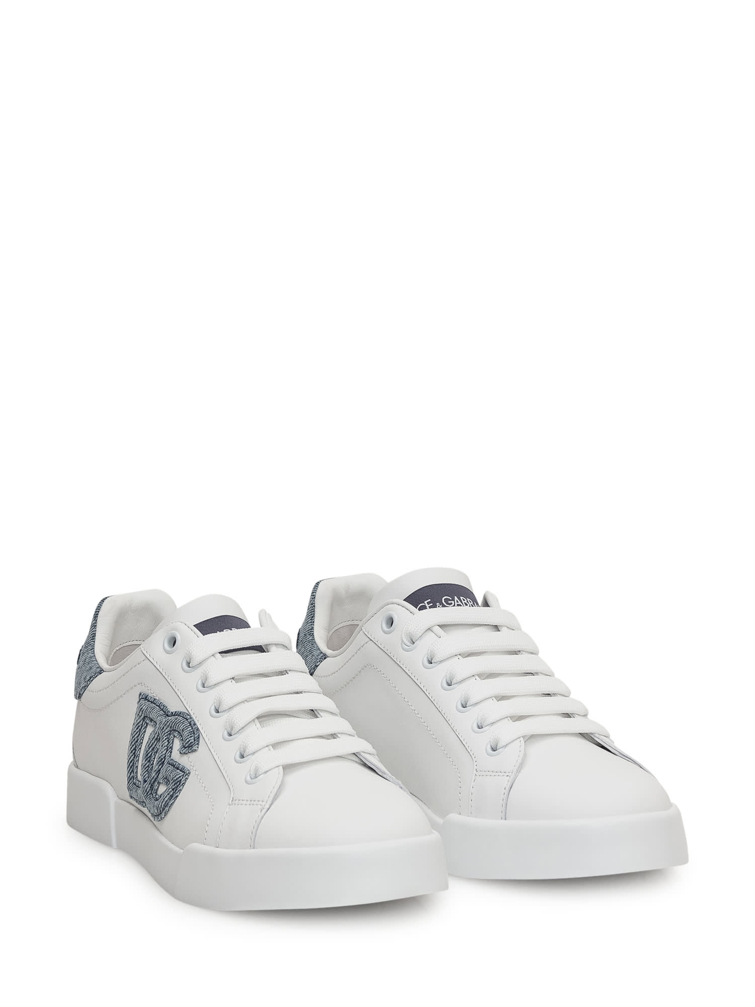 Dolce & Gabbana White Low-top Sneakers With Logo And Blue Tongue In White