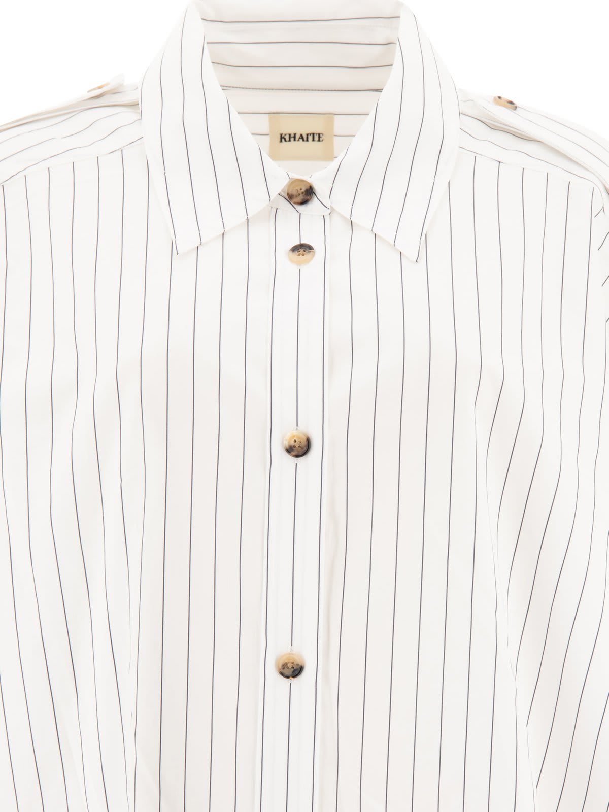 Shop Khaite The Tamal Striped Button-up Shirt In White/blue