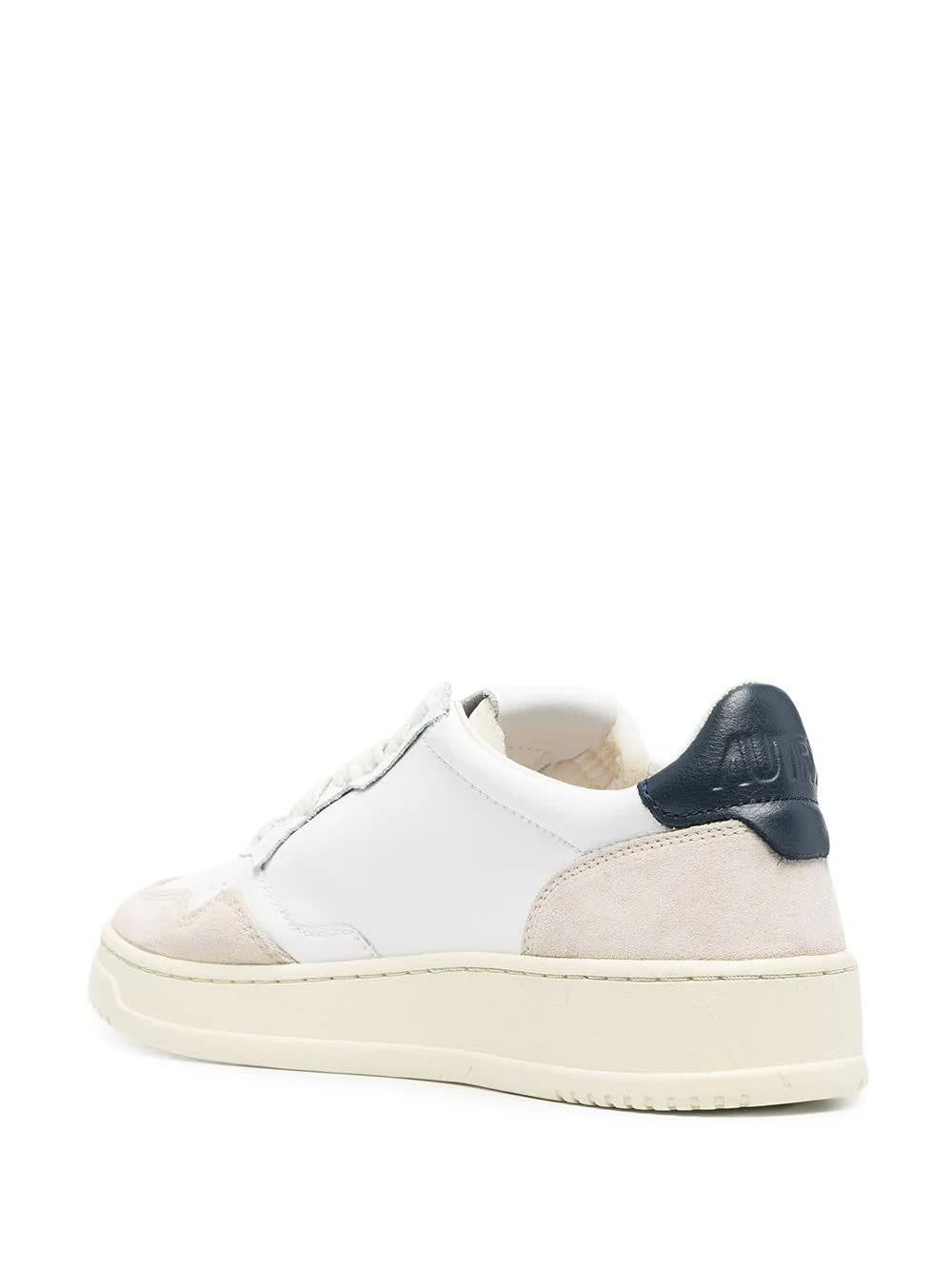 Shop Autry Medalist Low Sneakers In White And Navy Blue Suede And Leather