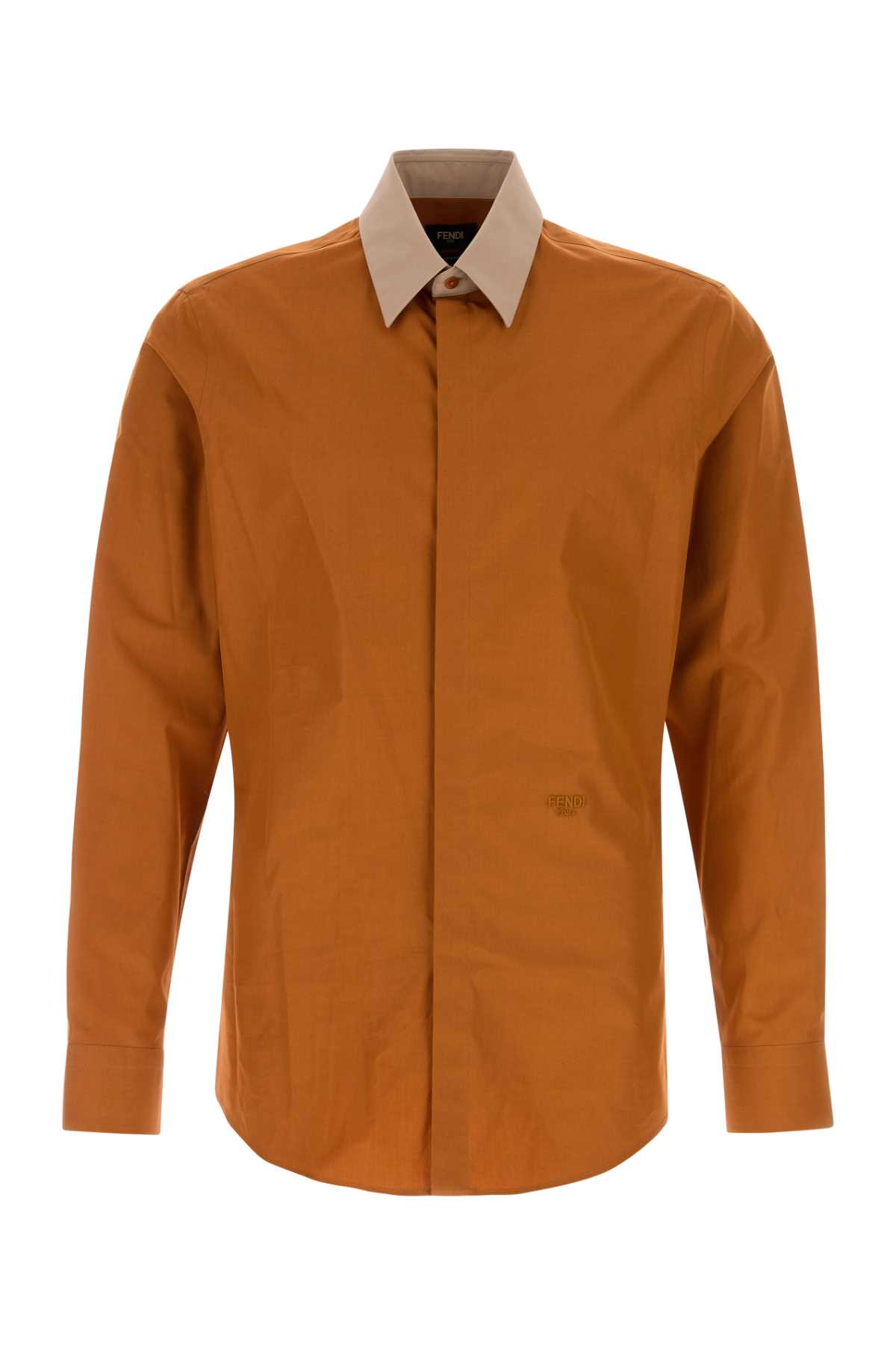 Fendi Long Sleeve Shirt With Contrast Collar And Tailored Fit In Orange