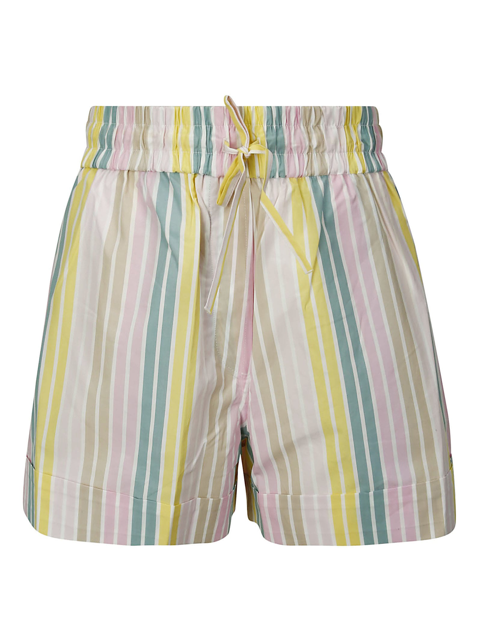 Ganni Striped Cotton Elasticated Shorts In 999