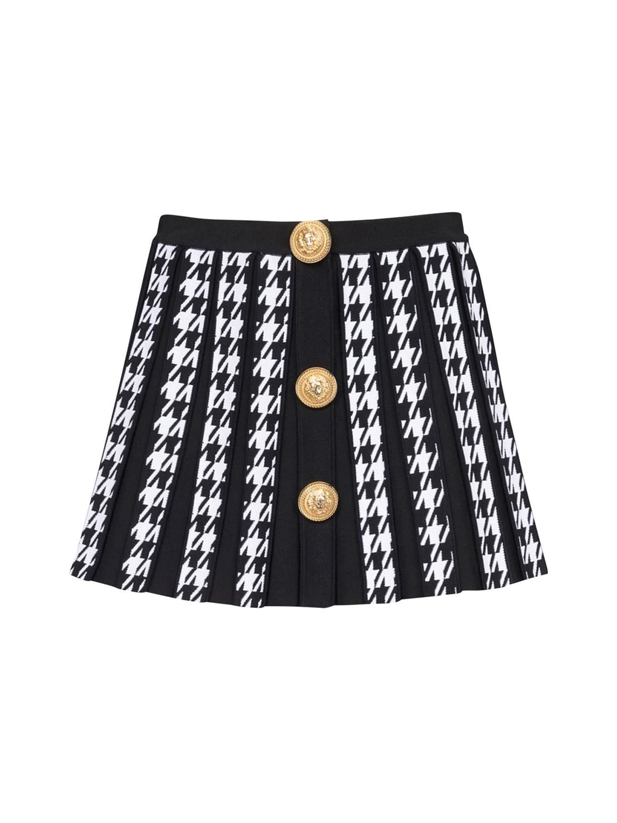 Balmain Houndstooth Pleated Knit Mini Skirt