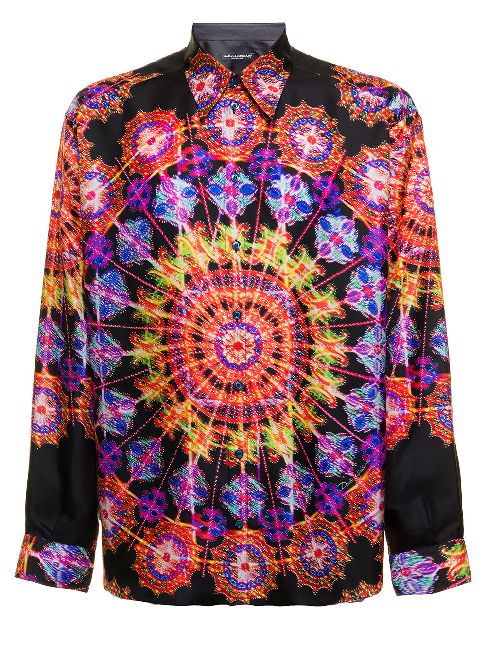 Dolce & Gabbana Mans Multicolor Silk Shirt With Luminarie Print