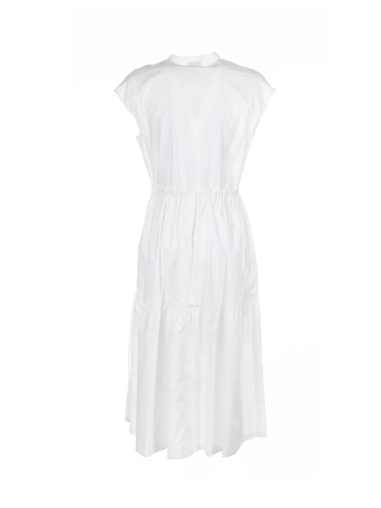 Shop Woolrich White Gathered Dress In Poplin In Plaster White
