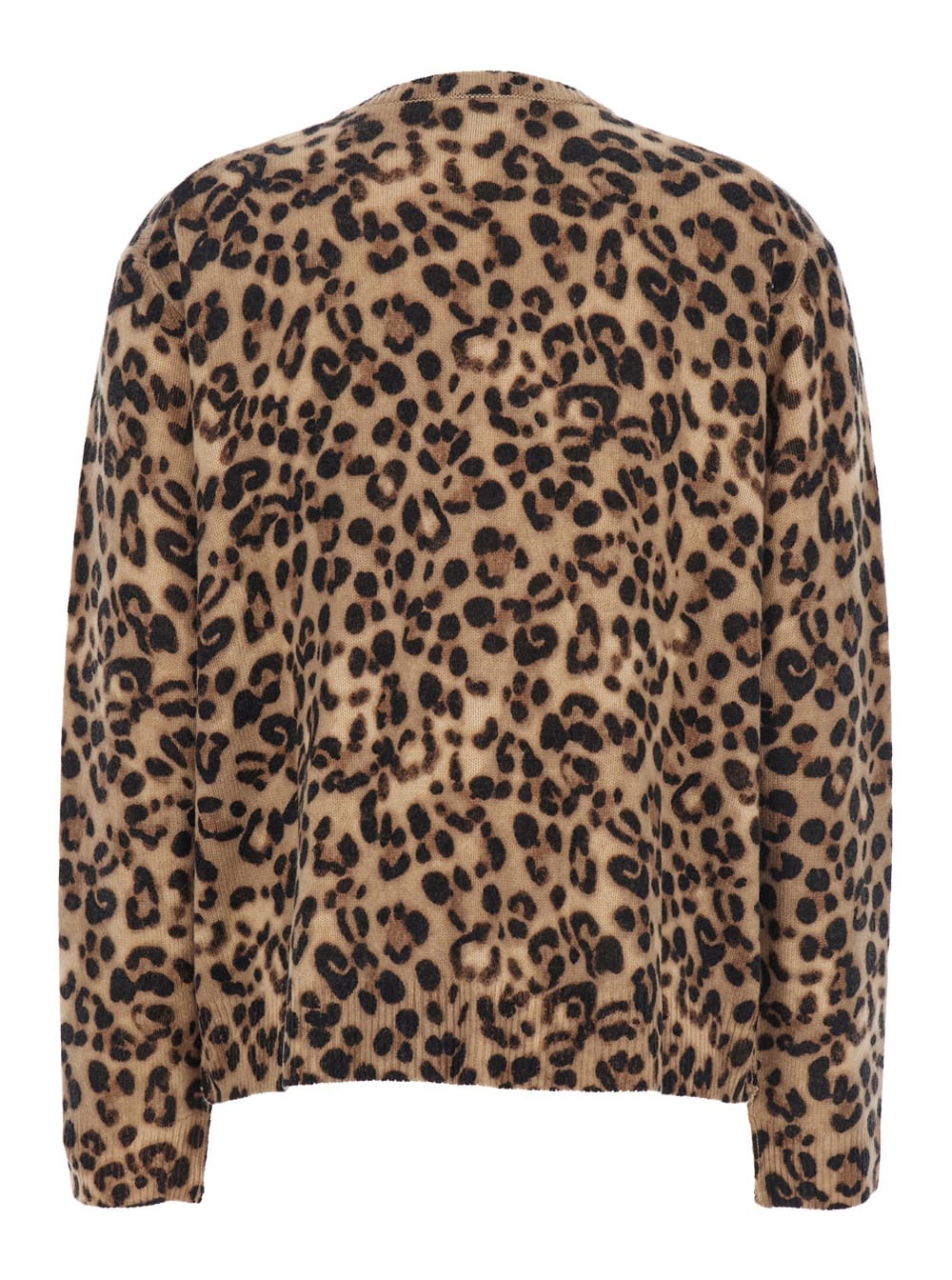 Semicouture Brown Crewneck Sweater With All-over Leopard Motif In Wool And Cashmere Woman In Animal Print