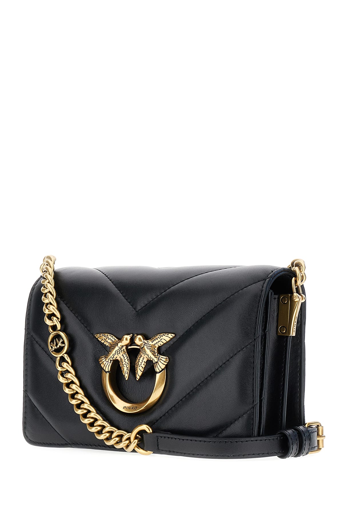 Shop Pinko Black Nappa Leather Mini Classic Love Crossbody Bag In Z99q