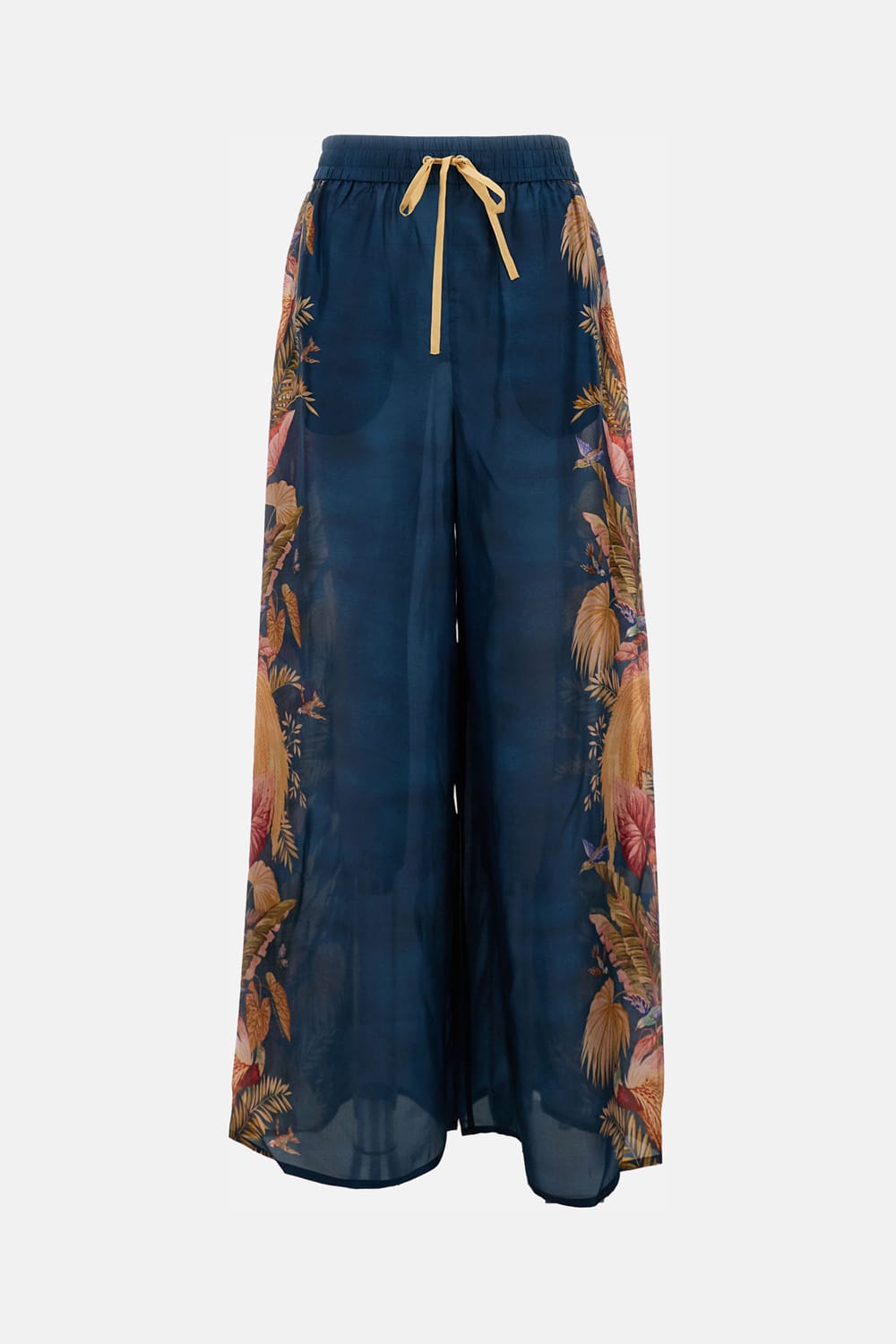 Zimmermann Womens Dark Blue Palm Floral Ascension Relaxed-fit Silk Trousers