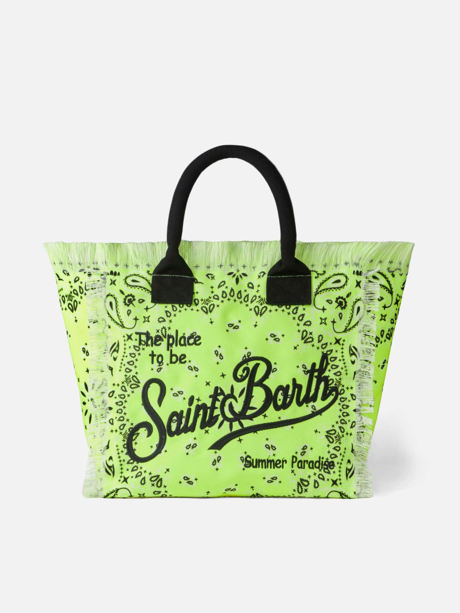 Shop Mc2 Saint Barth Vanity Fluo Yellow Shoulder Bag With Bandanna Print