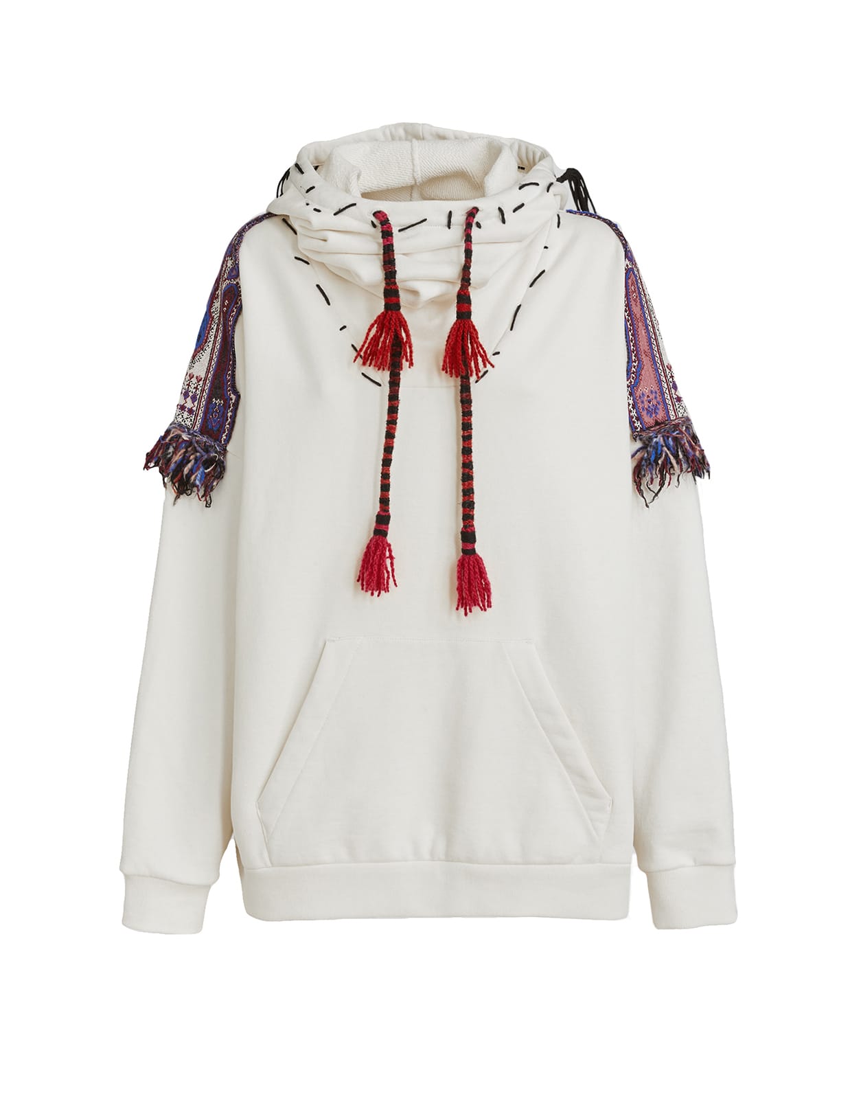 Etro Woman White Hoodie With Patches And Tassels