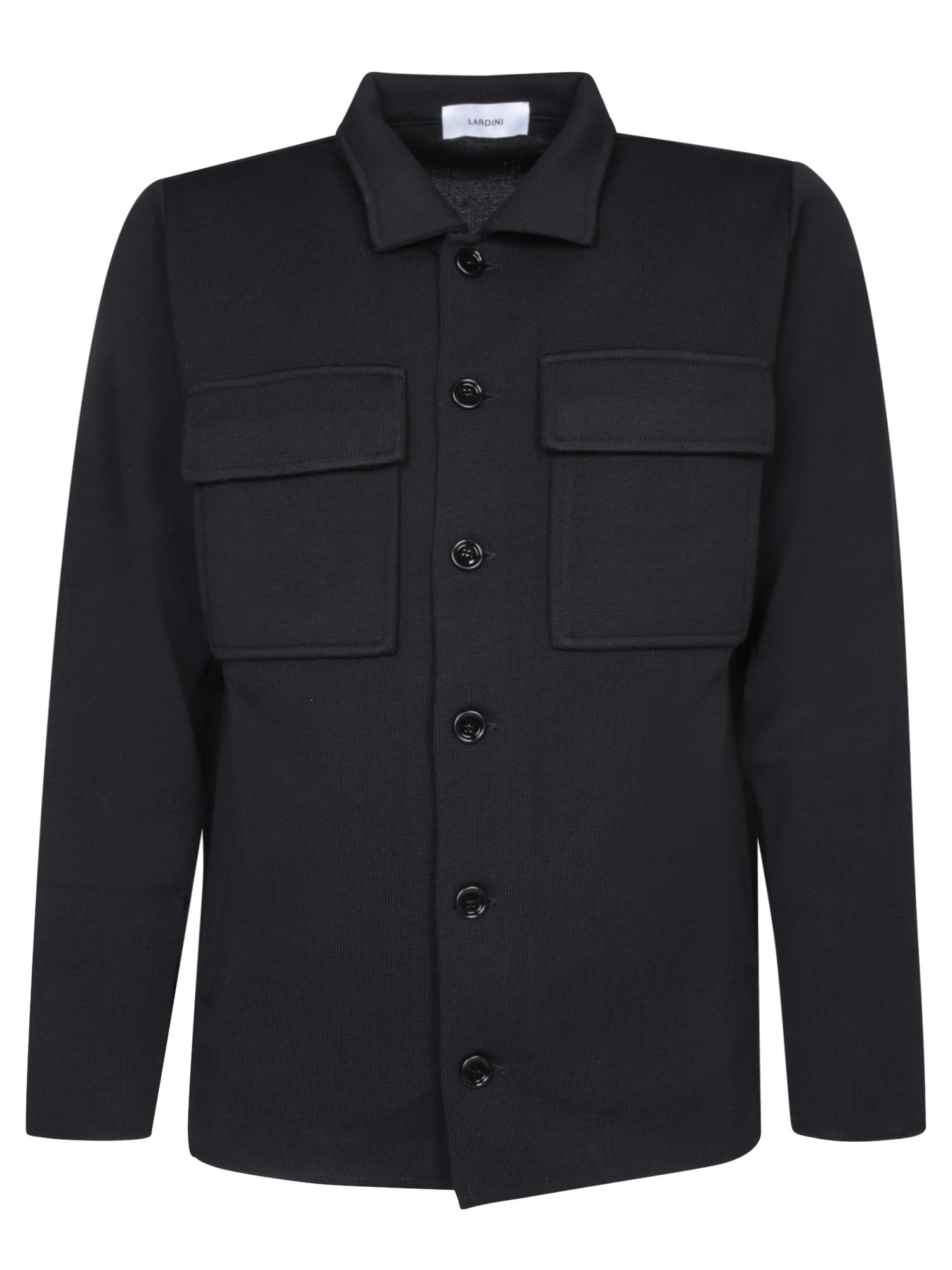 Shop Lardini Black Wool Overshirt