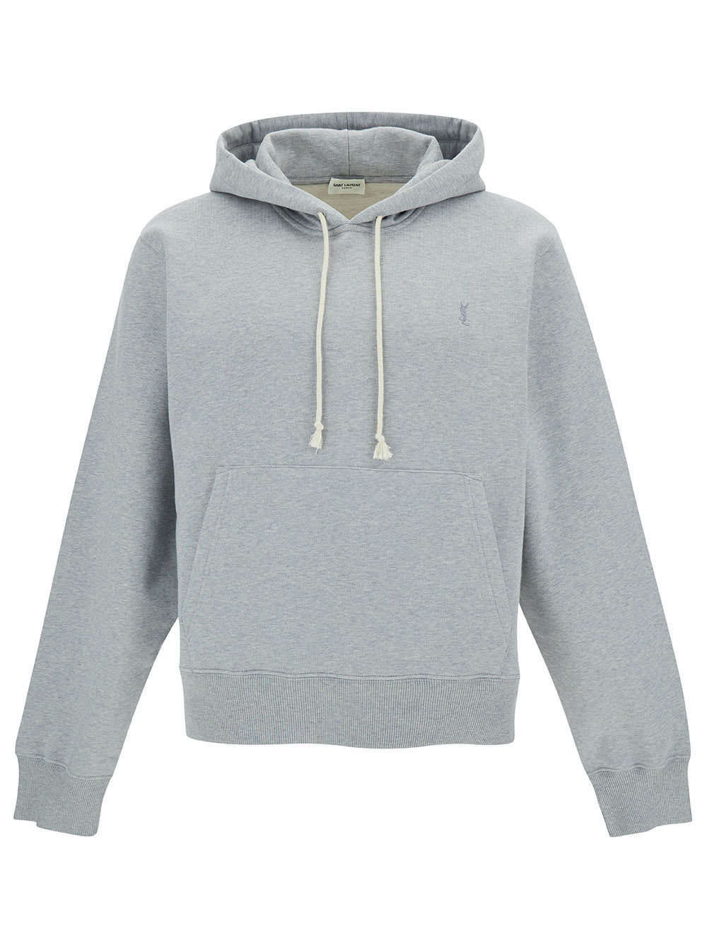 Shop Saint Laurent Grey Hoodie With Cassandre Embroidery In Cotton Man