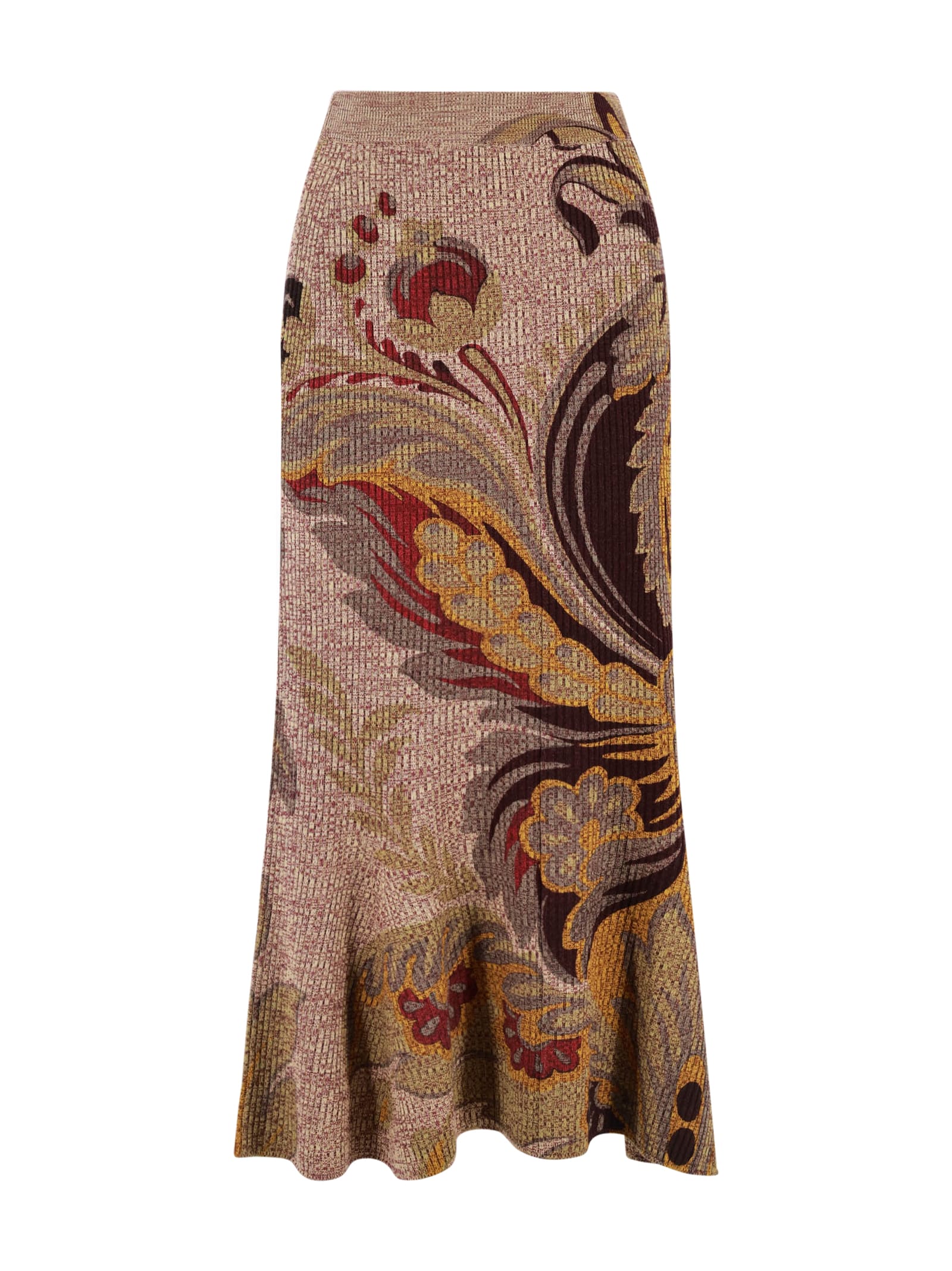 Etro Long Skirt With Multicolor Floral Pattern In Brown