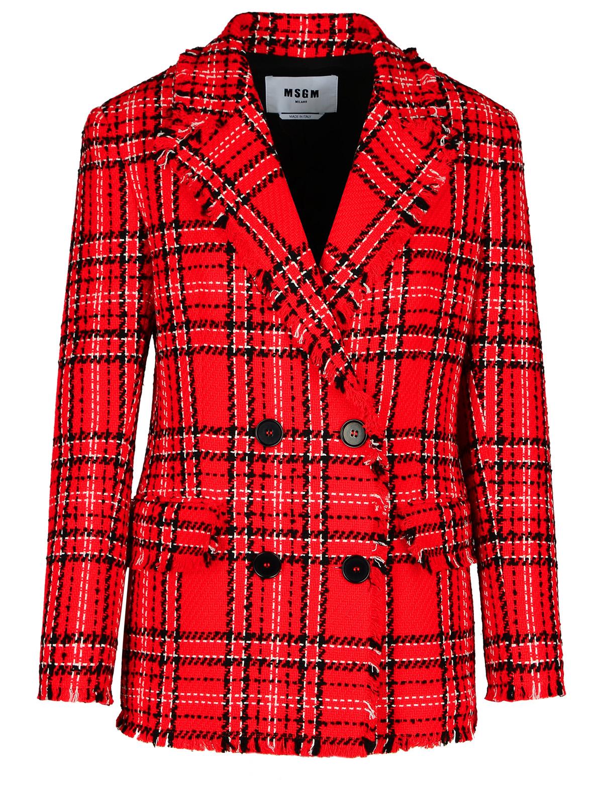 Shop Msgm Check Red Cotton Blend Blazer