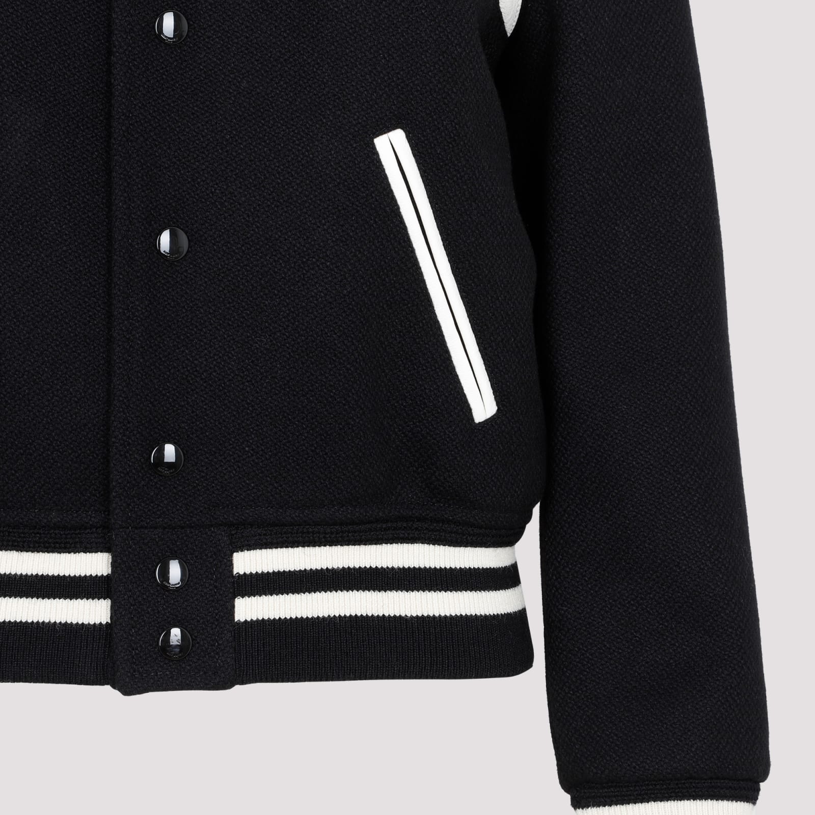 Shop Saint Laurent 2 Bandes Teddy Jacket In Noir Blanc