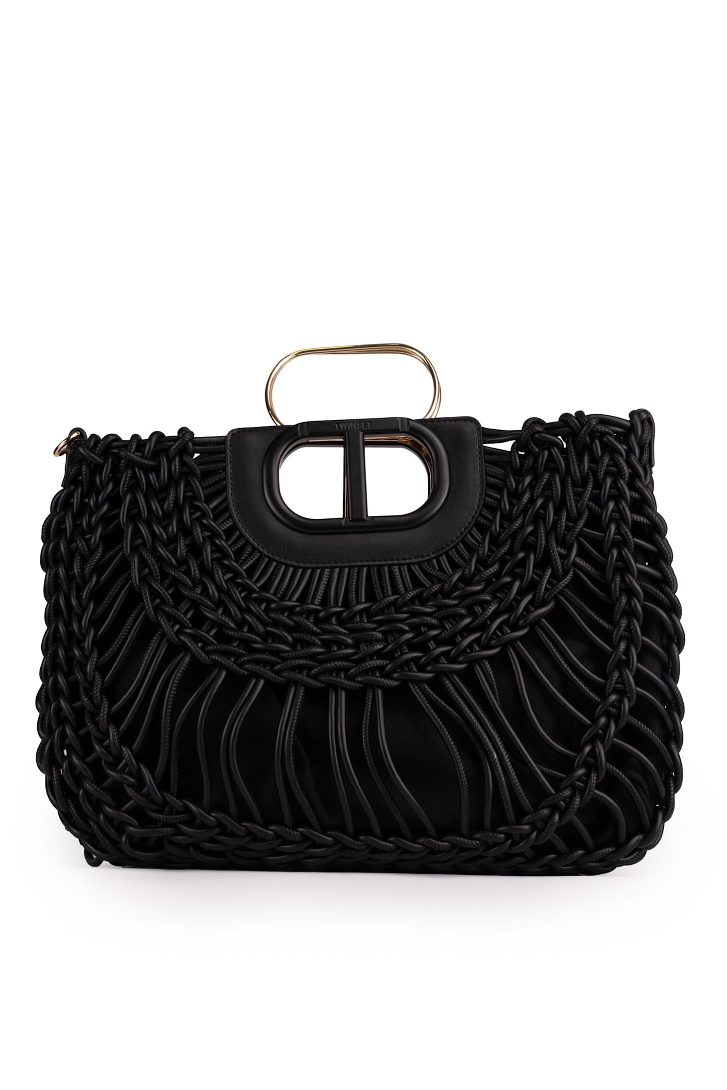 Black Leather Effect Woven Bag