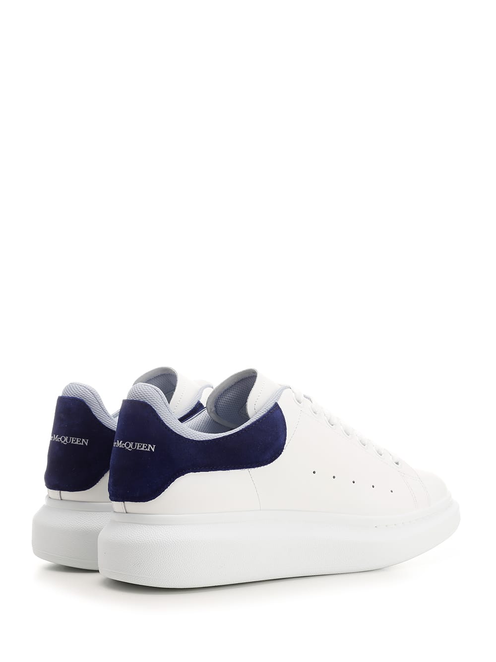 Shop Alexander Mcqueen Oversize Sneakers With Blue Suede Heel Tab In White