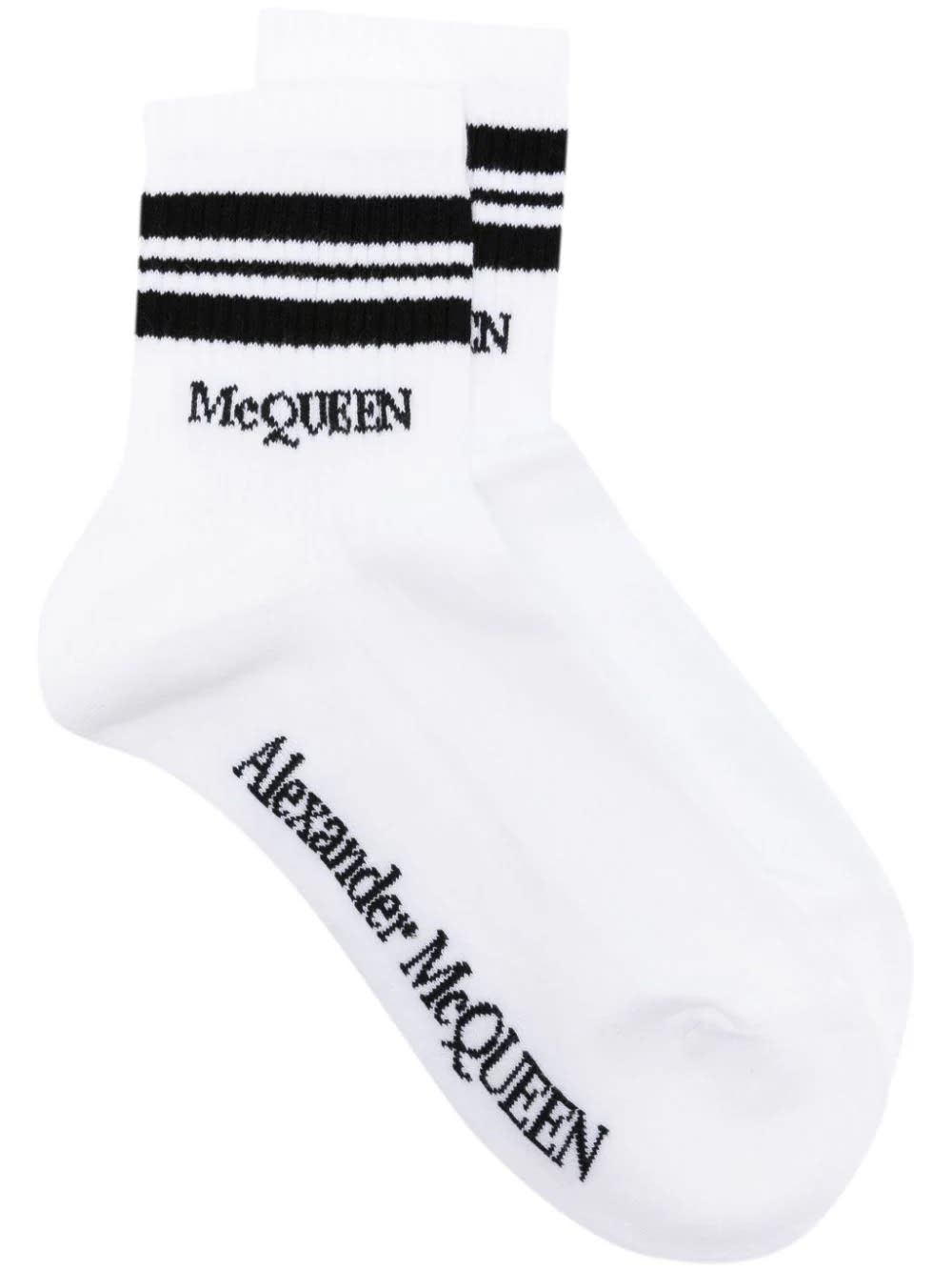 Shop Alexander Mcqueen White Socks With Stripes And Logo