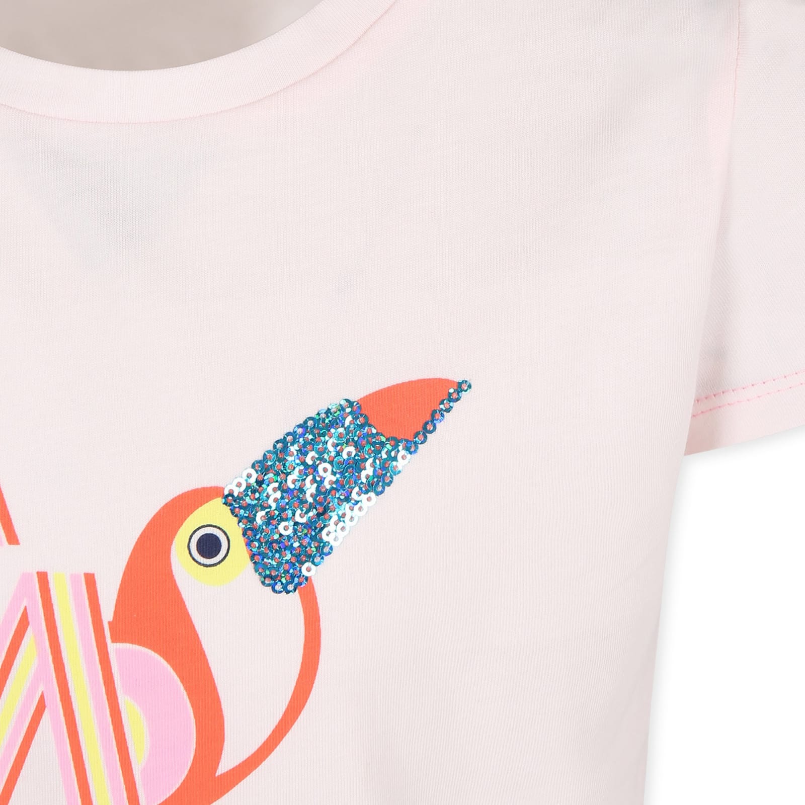 Billieblush Pink T-shir For Girl With Pelican Print In White