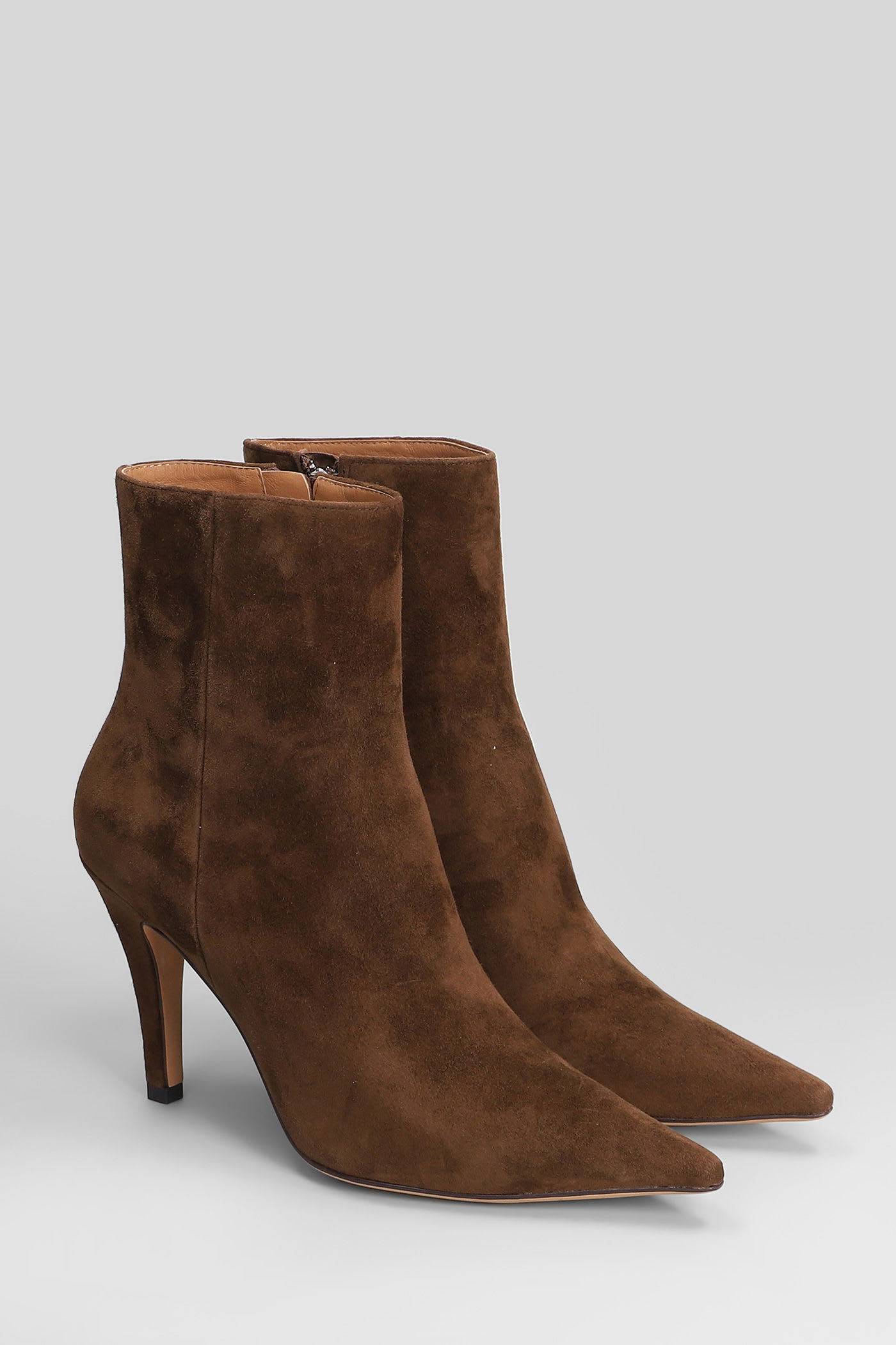 Lola Cruz High Heels Ankle Boots In Brown Suede In Brown