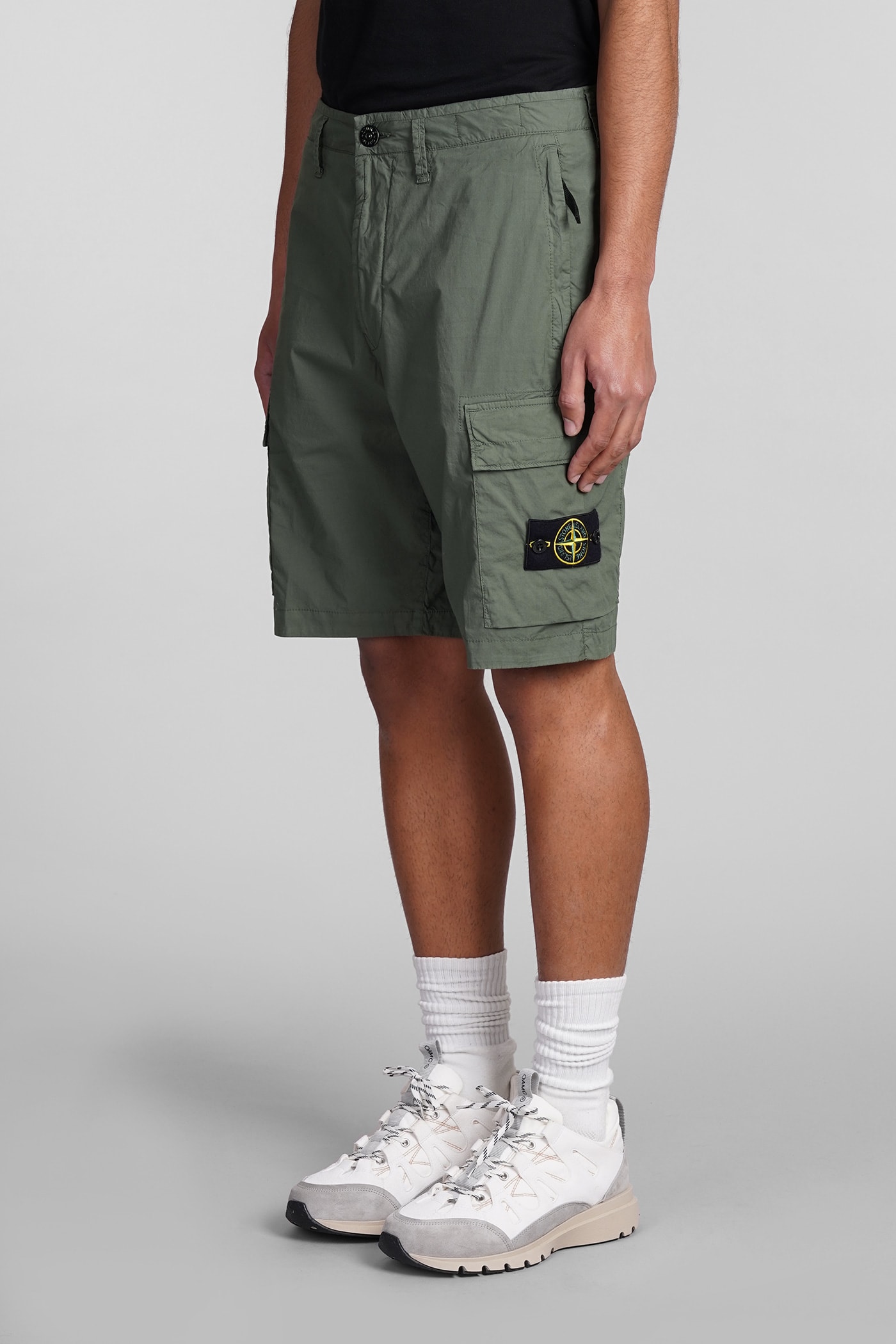 Shop Stone Island Shorts In Green Cotton