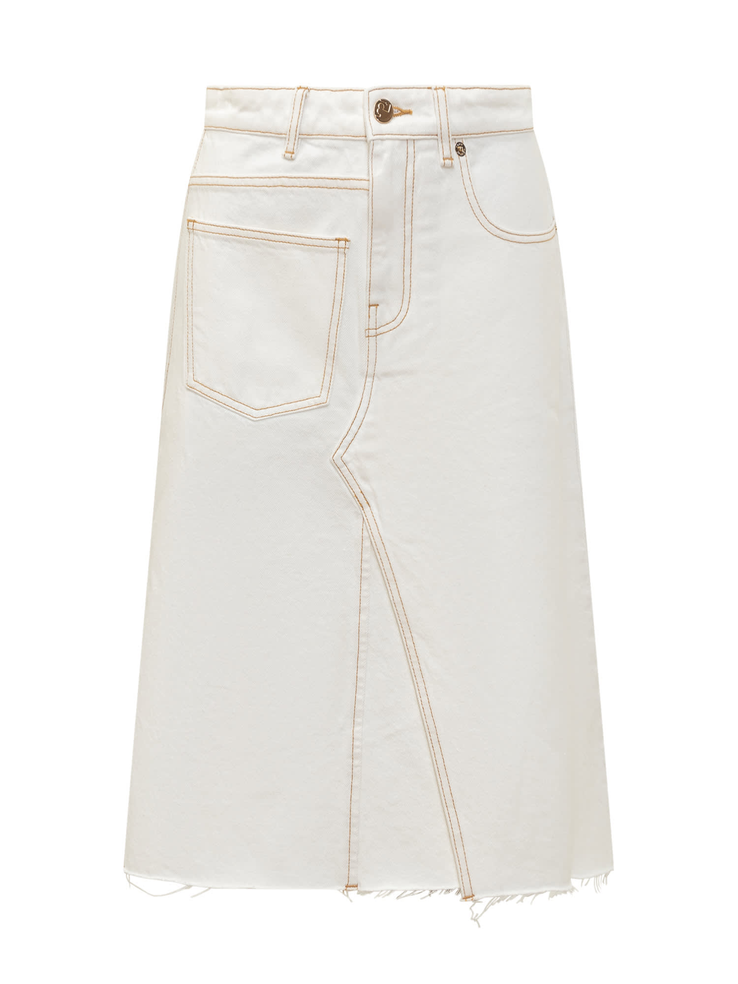 Shop Tory Burch Denim Skirt In Chalk