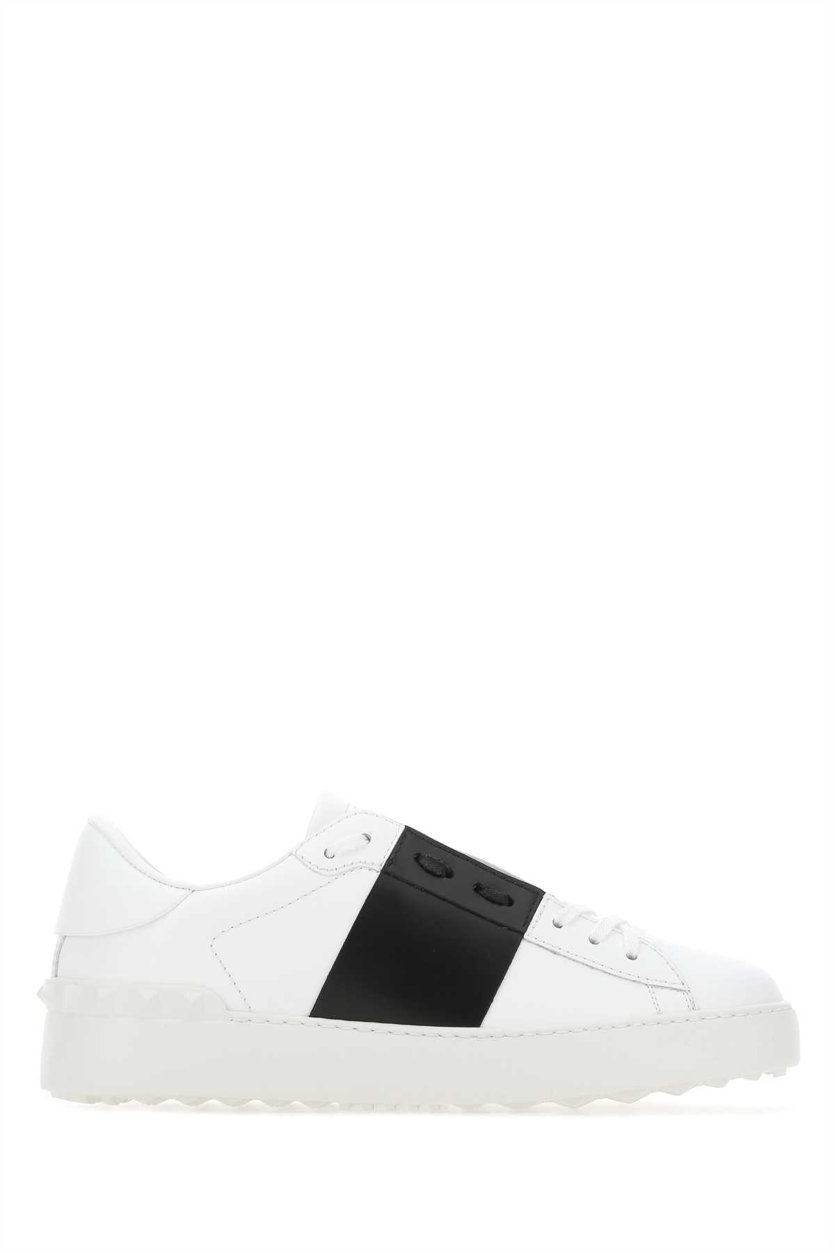 White Leather Open Sneakers With Black Band