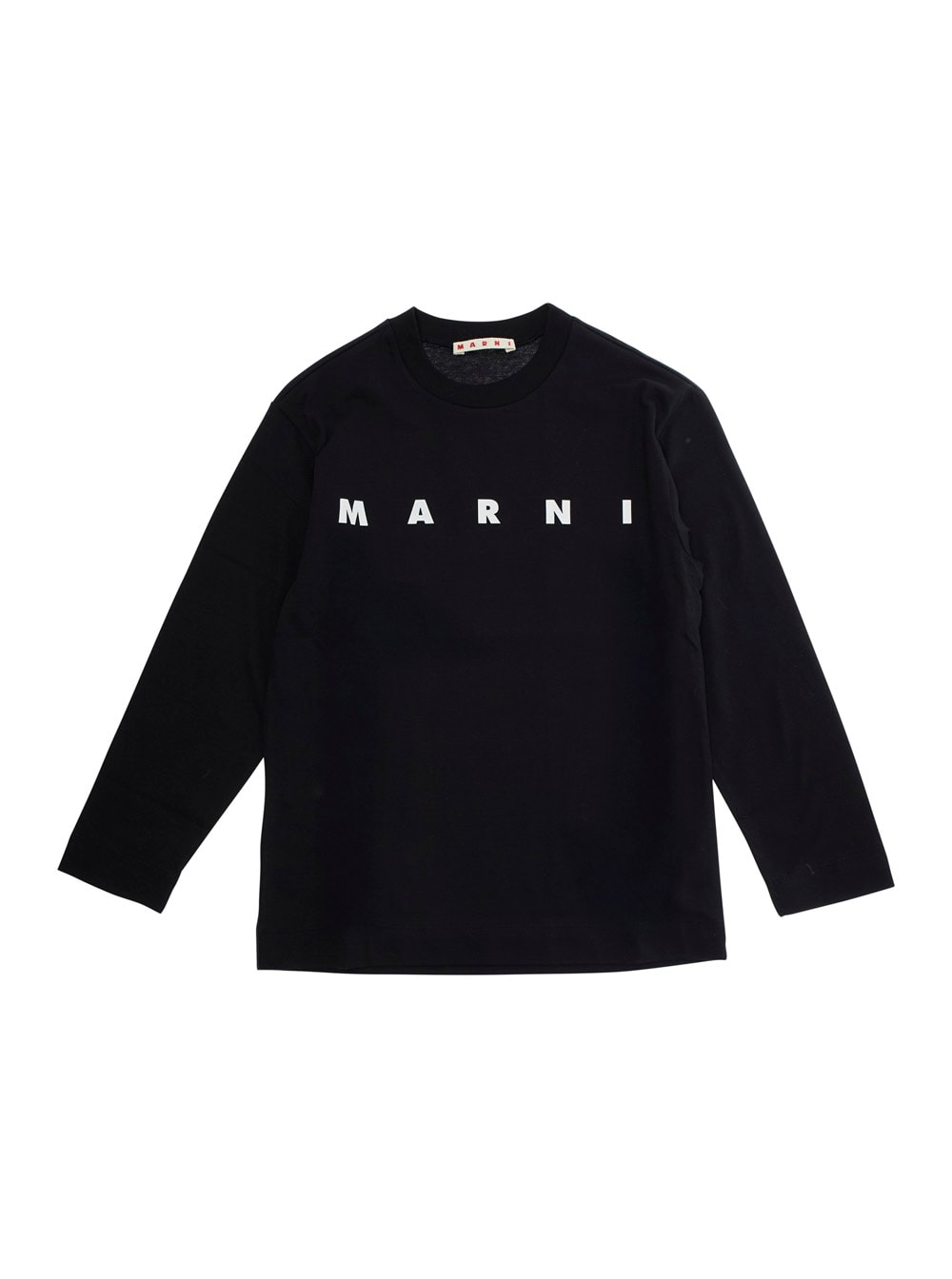 Marni Black Crew Neck Sweater With Logo Lettering On The Front In Cotton Boy In Black