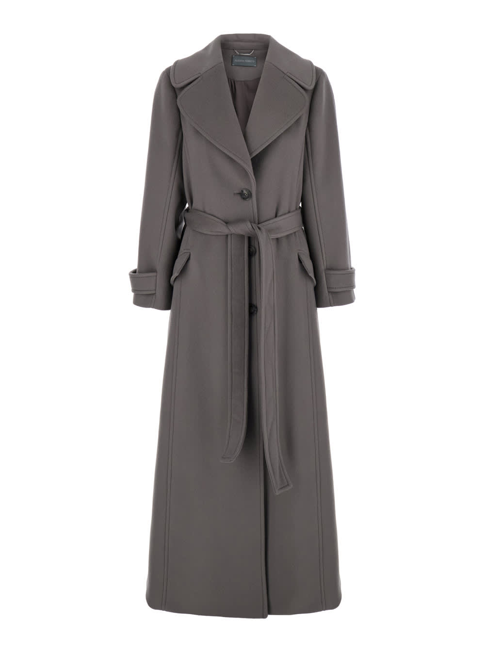 Shop Alberta Ferretti Grey Double-breasted Long Coat With Notched Wide Revers In Wool Blend Woman