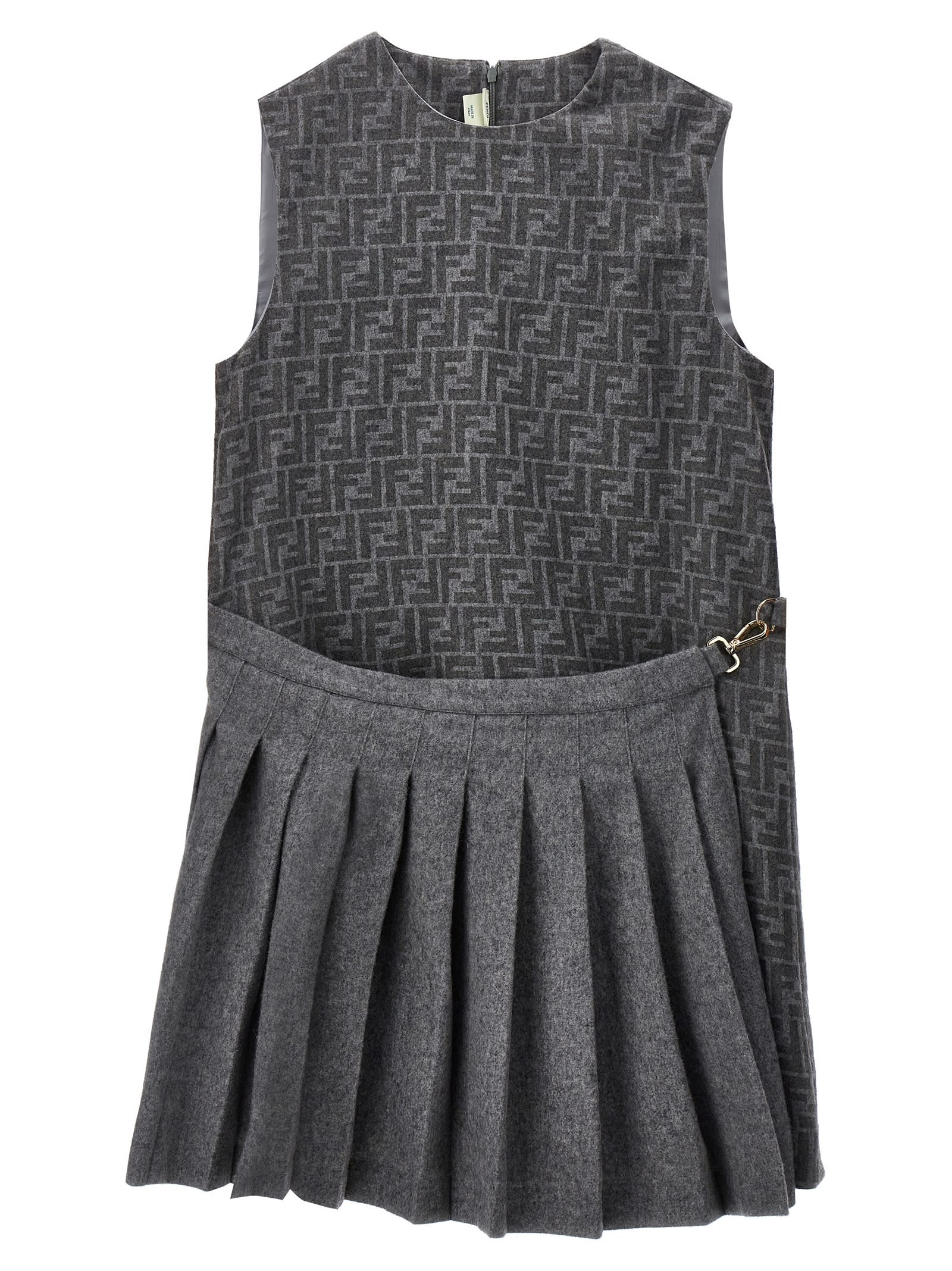 Shop Fendi Ff Dress In Light Grey