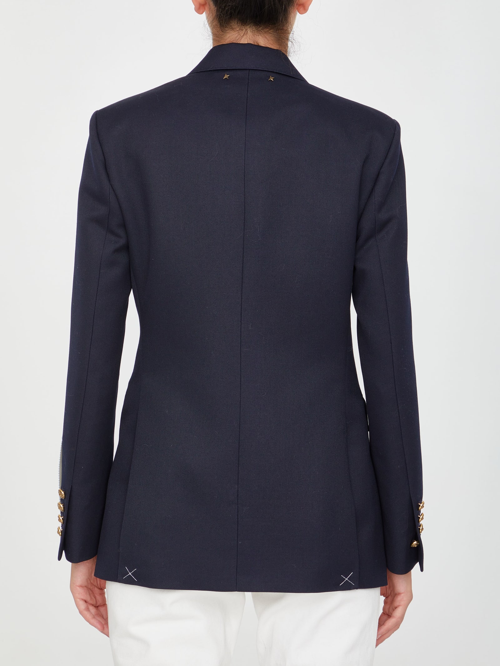 Shop Golden Goose Double-breasted Blue Jacket In Black